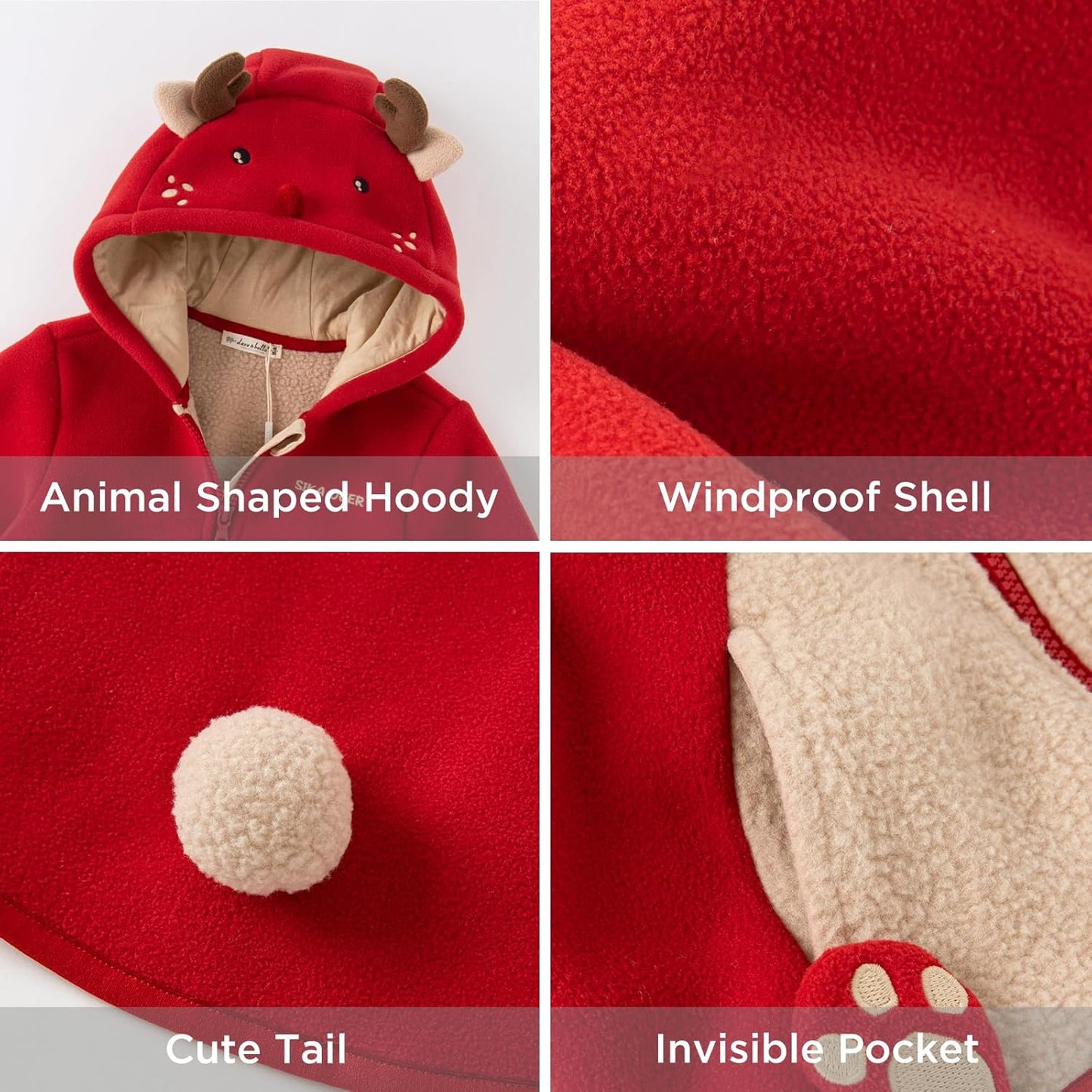DAVE&BELLA Toddler Fleece Jacket, Baby Boys Girls Animal-shaped Hooded Zipper Long Sleeve Warm Spring Autumn Outerwear Coat