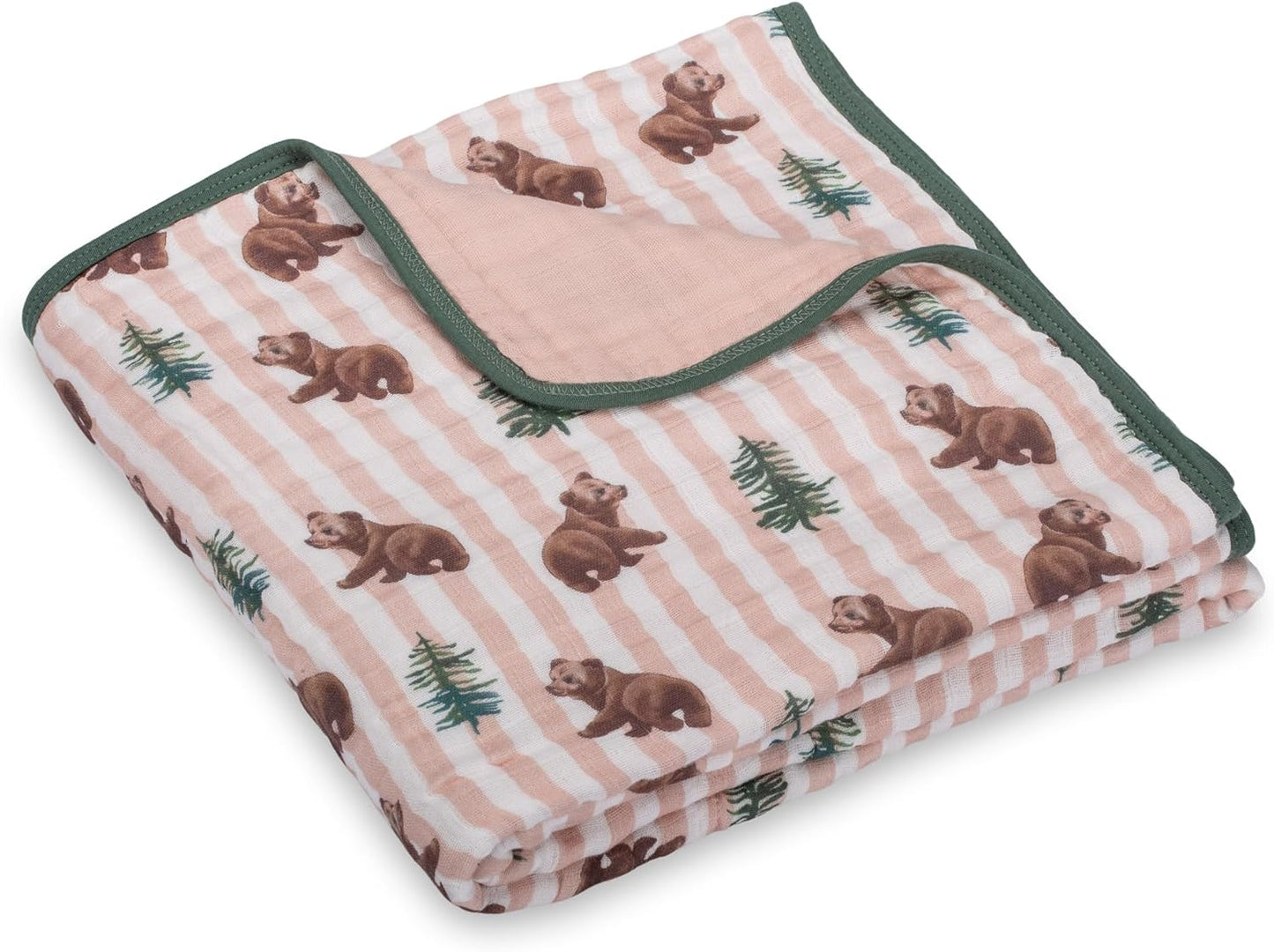 LollyBanks Muslin Baby Blanket 100% Organic Cotton, Muslin Quilt Lightweight, 6 Layers Soft Blanket Neutral, 47"x 47" Toddler Blankets for Girls and Boys, Nursery Receiving Blankets (Bear Print)