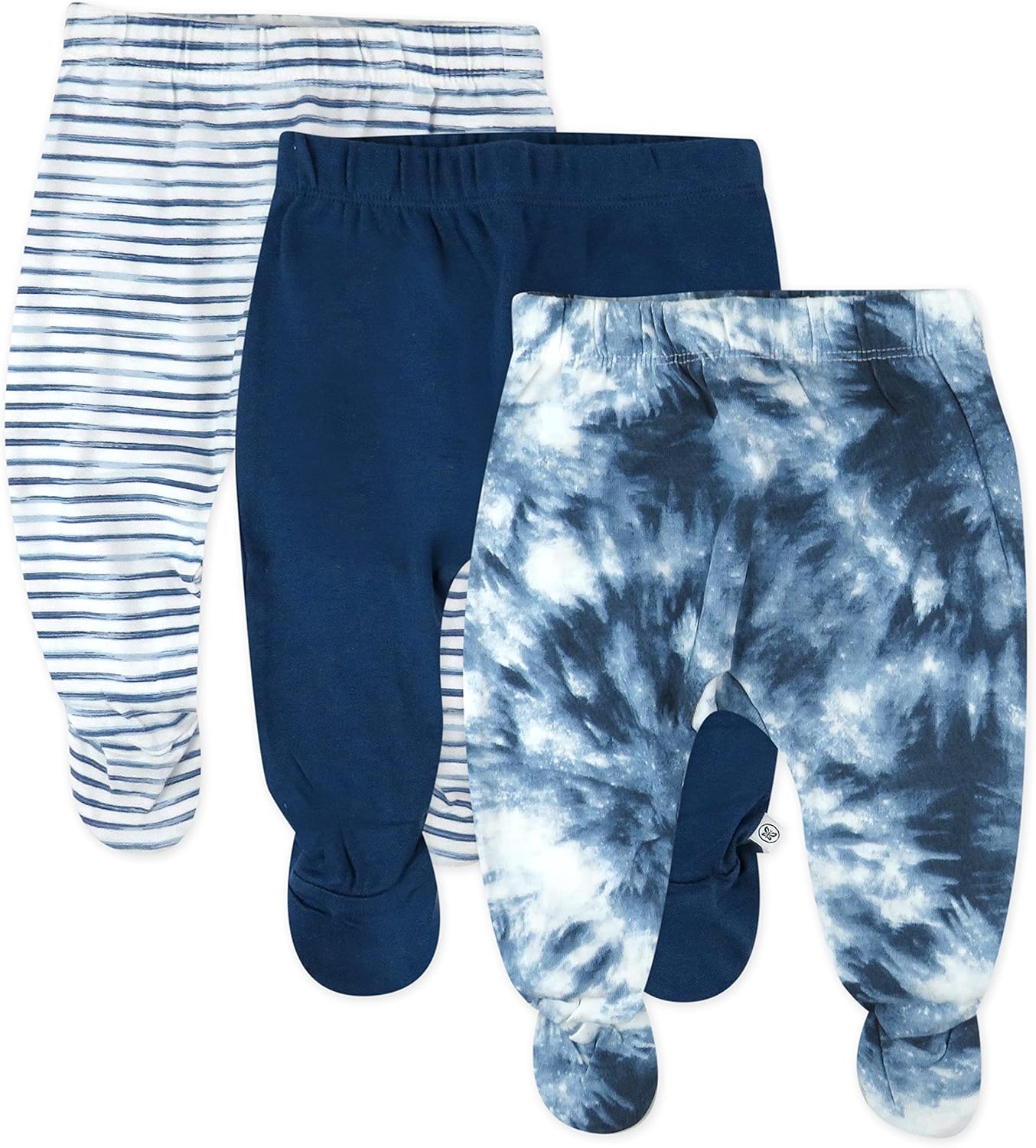 HonestBaby 3-pack Footed Pants Roomy Fit Pull on Bottoms 100% Organic Cotton for Infant Baby Boys, Girls, Unisex