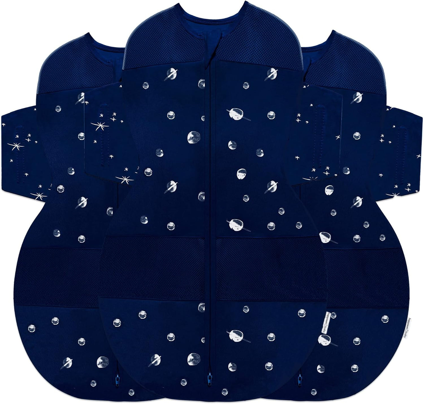 Happiest Baby SNOO Sleep Sack - 100% Organic Cotton Baby Swaddle Blanket - Doctor Designed Promotes Healthy Hip Development - 3-Pack Bundle (Midnight Planets, S, M, L)