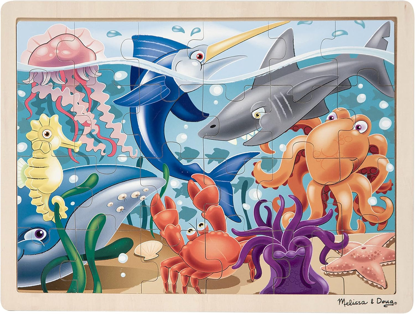 Melissa & Doug Under The Sea Ocean Animals Wooden Jigsaw Puzzle with Storage Tray (24 pcs)