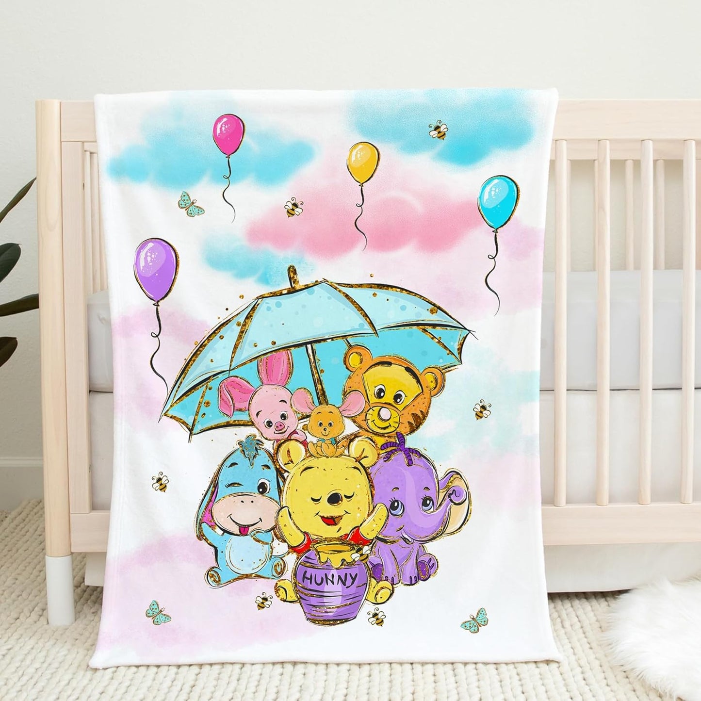 UNIQUE Blue Winnie Ultra Soft Fleece Baby Blanket 30x40in, Cute Winnie Baby Blanket, Gender Neutral