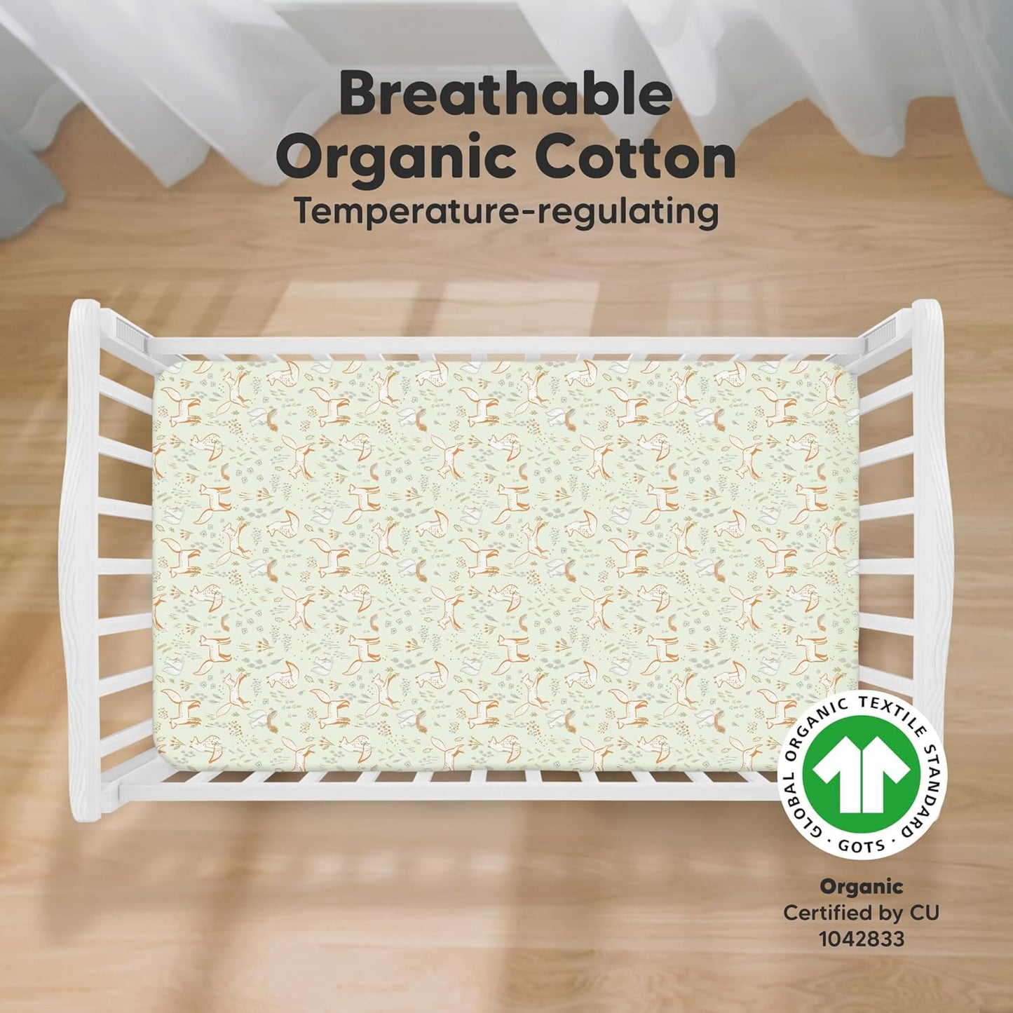 KeaBabies 2-Pack Organic Crib Sheets for Boys, Girls - 52x28 Fitted Crib Mattress Sheet Neutral, Breathable Jersey Cotton Cover for Baby Bed, Toddler Mattress, Soft & Cute Prints (Foxtrot)