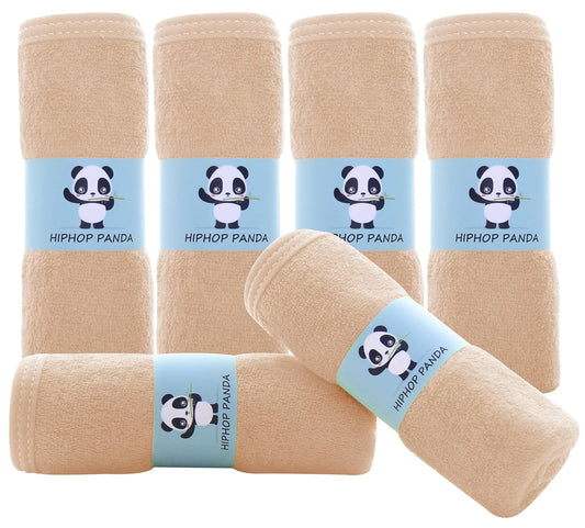 HIPHOP PANDA Baby Washcloths, Rayon Made from Bamboo - 2 Layer Ultra Soft Absorbent Newborn Bath Face Towel - Reusable Baby Wipes for Delicate Skin - Brown, 6 Pack