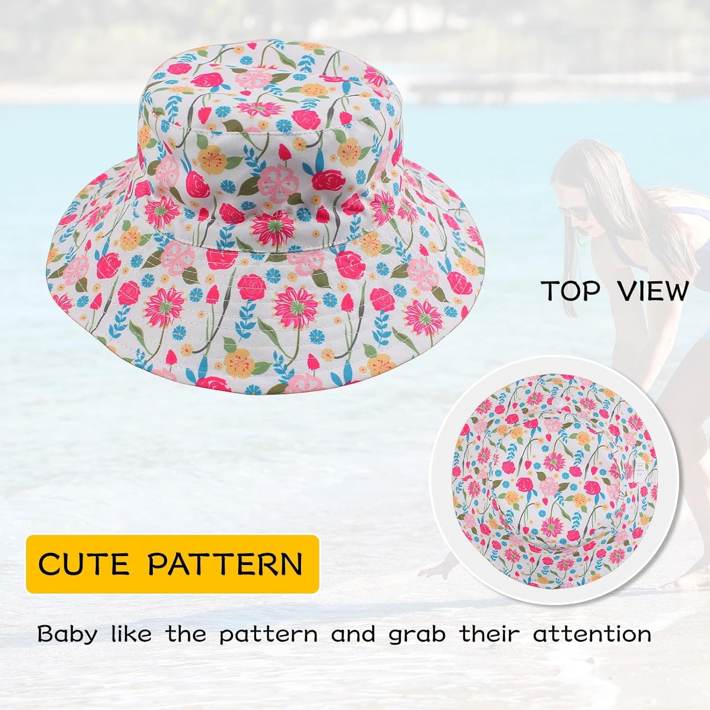Peecabe Summer Baby Sun Hat for Boys Girls UPF 50+ Wide Brim Toddle Bucket Hat Adjustable Baby Beach Cap 0-8 Years