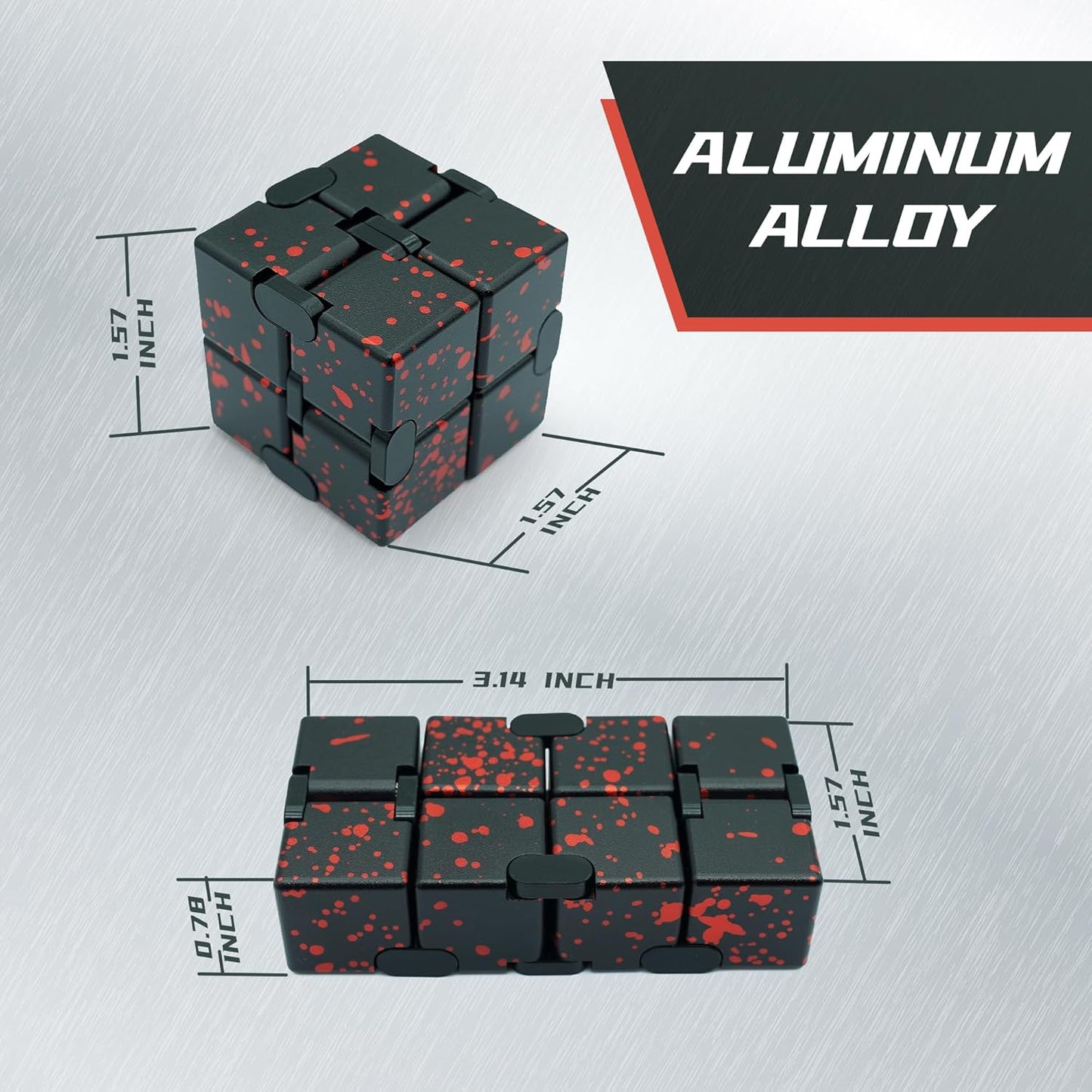 Infinity Cube Fidget Toy, Metal Anxiety Relief Toys Fidget Cube for Adults, ADHD Desk Toys for Kids Boys Girls for Stocking Stuffers, Easter Basket Stuffers (Black Red)