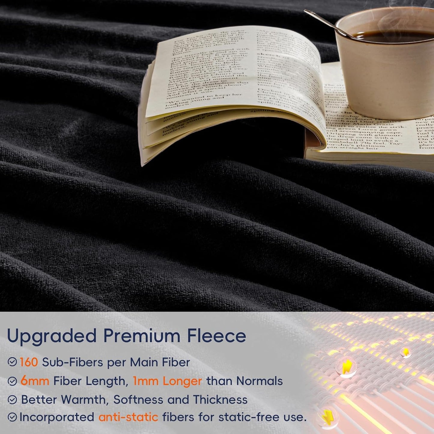 PHF Ultra Soft Fleece Blanket Queen Size, No Shed No Pilling Luxury Plush Cozy 300GSM Lightweight Blanket for Bed, Couch, Chair, Sofa Suitable for All Season, 90" x 90", Black