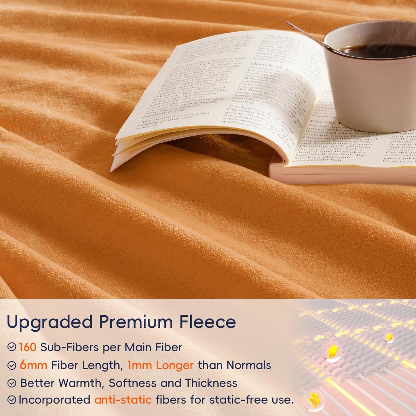 PHF Ultra Soft Fleece Blanket King Size, No Shed No Pilling Luxury Plush Cozy 300GSM Lightweight Blanket for Bed, Couch, Chair, Sofa Suitable for All Season, 108" x 90", Pumpkin Orange