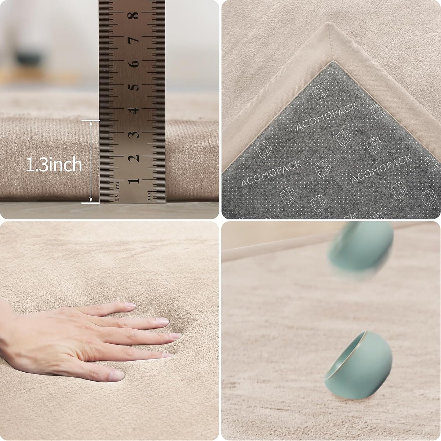 ACOMOPACK Baby Play Mat for Floor 1.3" Thick Memory Foam Play Mat 79"×157 Tummy Time Crawling with Non-Slip Bottom for Living Room,Nursery,Soft Velvet Playpen Mats for Kids,Infants（Beige）