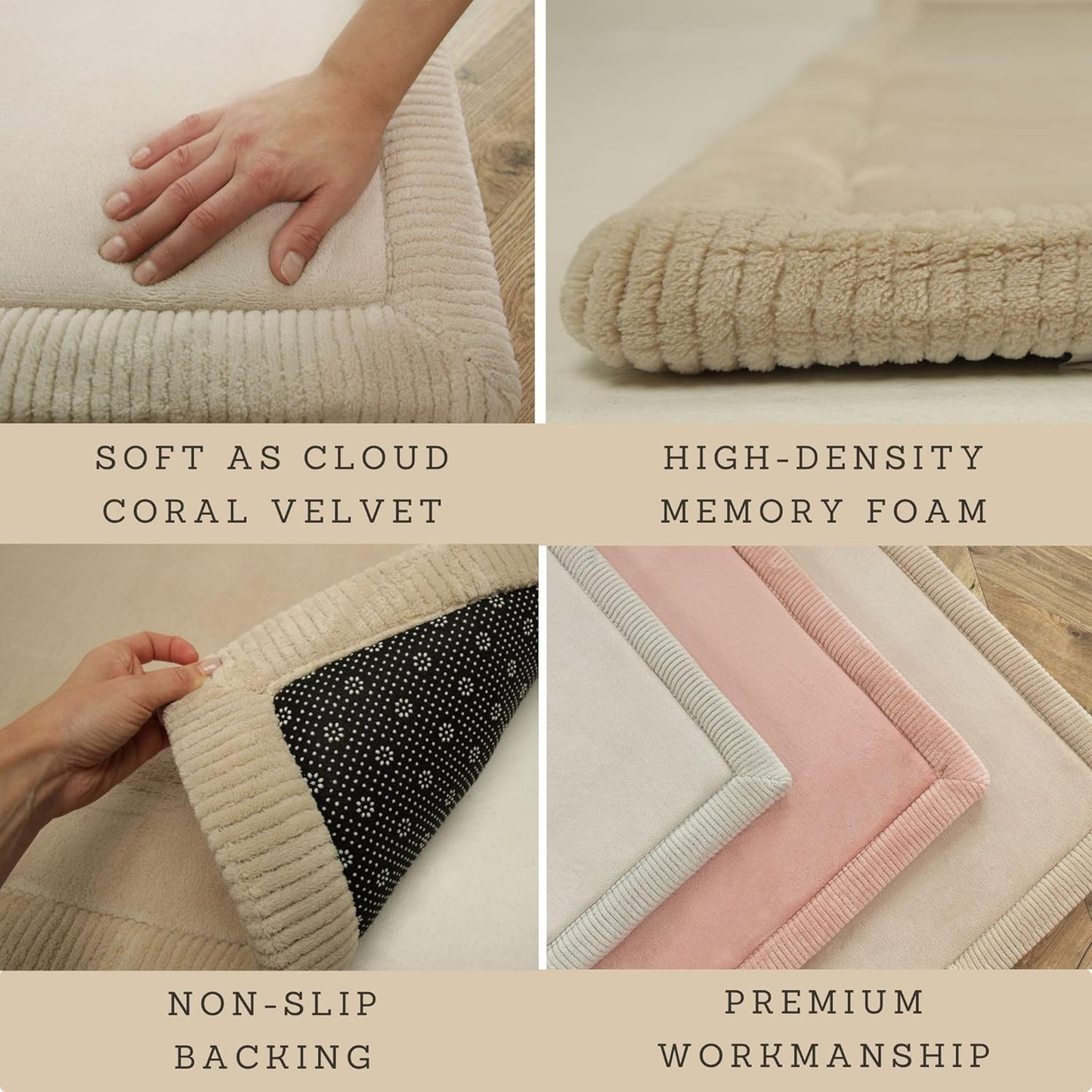 Premium Baby Play Mat 60”x 80” Beige – Cloud-Soft Coral Velvet Memory Foam Rug for Crawling & Play – Non-Slip, Water-Resistant, Care Tummy Time Mat – Non-Toxic Padded Playmat