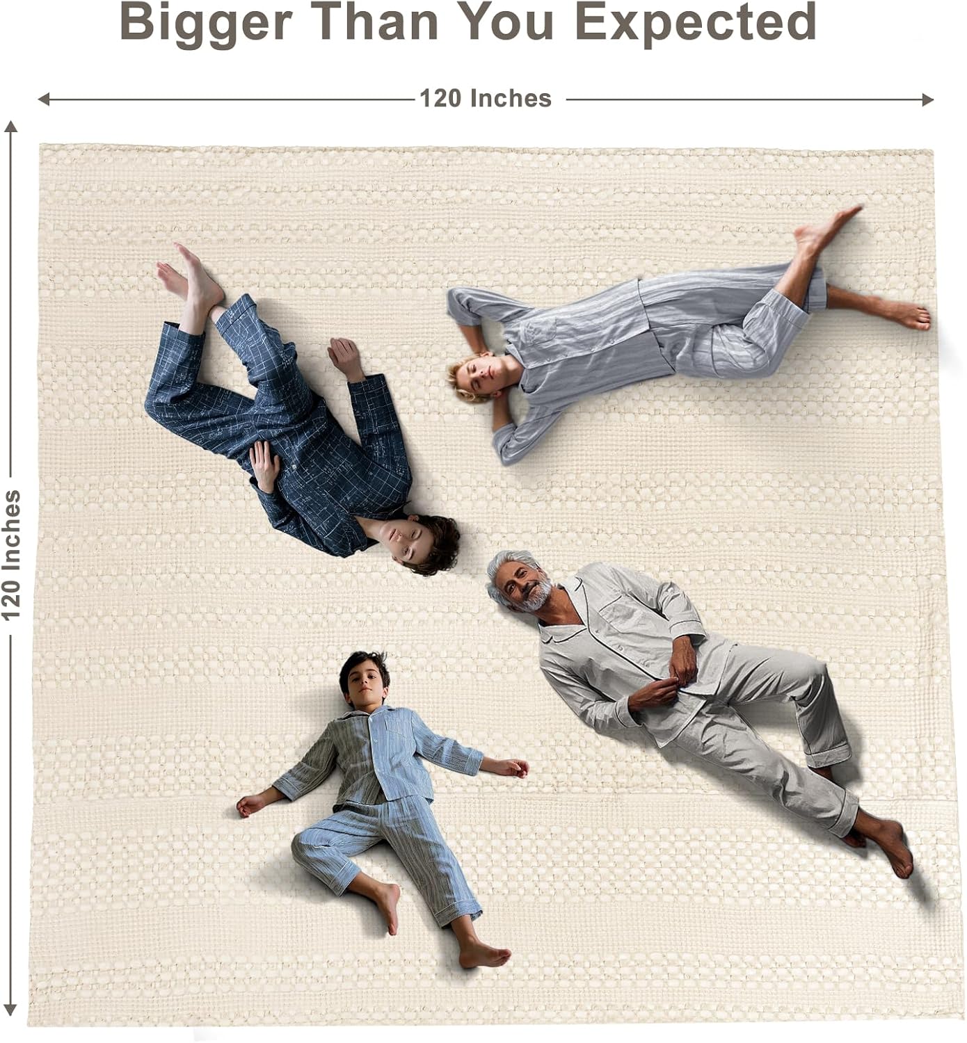 PHF 100% Cotton Waffle Blanket Oversized King 120"x120", Lightweight Breathable Extra Large 10'x10' Summer Blankets for Bed, Giant Big Luxury Aesthetic Woven Bedding for Home Decor, Undyed