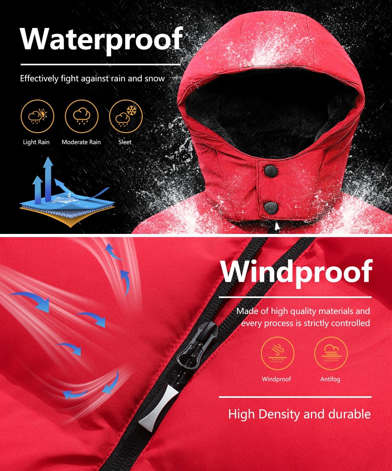 Kids Boy's Winter Coat Fleece Lined Waterproof Jacket Puffy Cotton Coat Thick Hooded Down Outdoor Coats