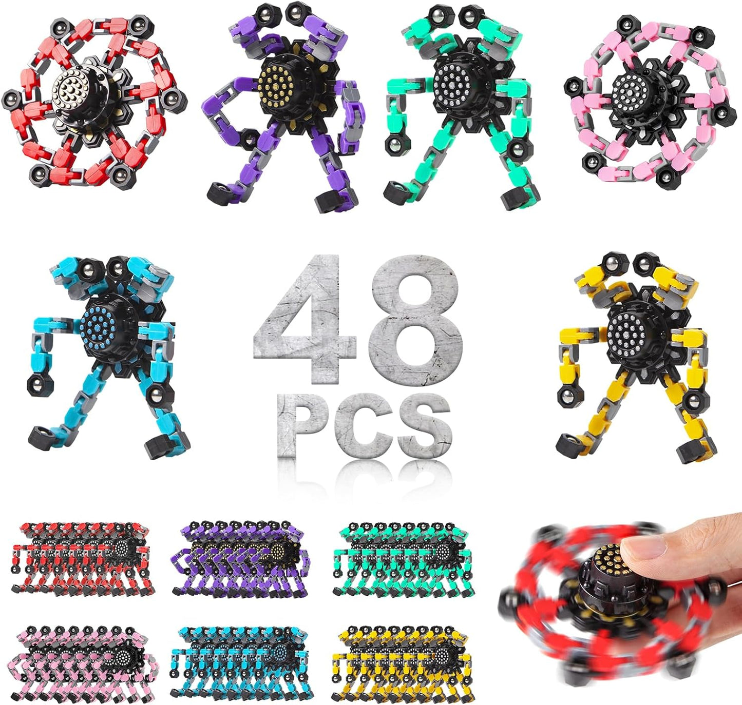 Transformable Fidget Spinners for Kids and Adults Stress Relief Sensory Toys for Boys and Girls Fingertip Gyros for ADHD Autism for Kids (Fidget Toys 48pc)