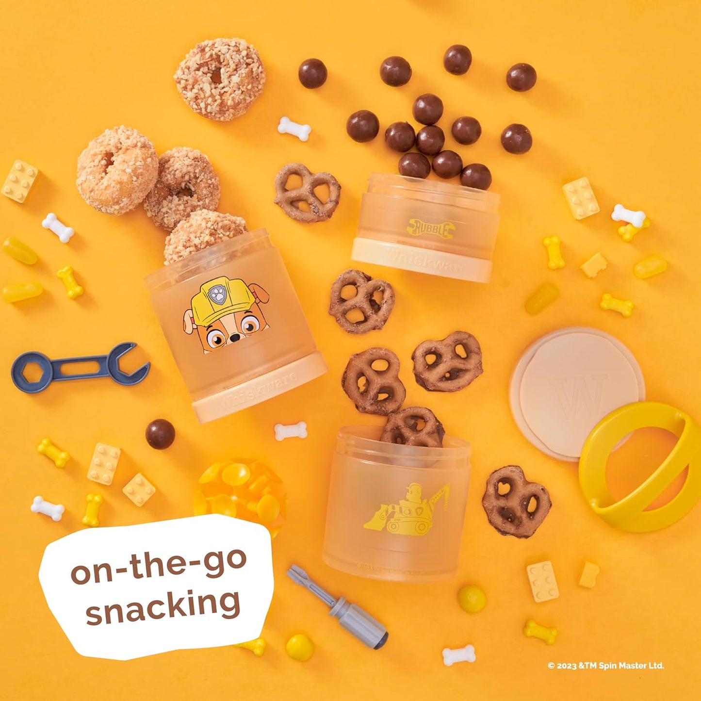 Whiskware Paw Patrol Stackable Snack Containers for Kids and Toddlers, 3 Stackable Snack Cups for School and Travel, Rubble