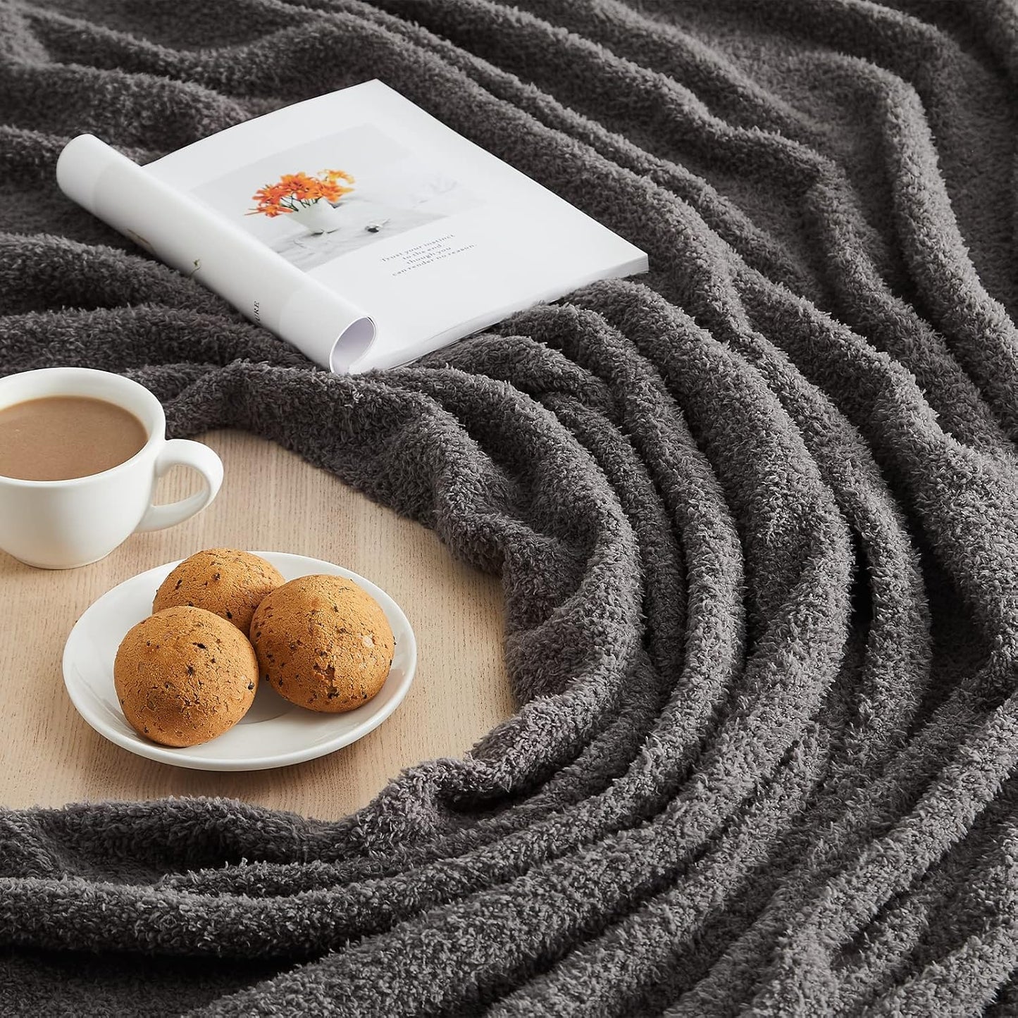 CYMULA Super Soft Knit Throw Blanket Twin Size Dark Grey-Lightweight Plush Fuzzy Fluffy Warm Cozy Blankets and Throws for Sofa Bed All Season Use, 60x80 inches