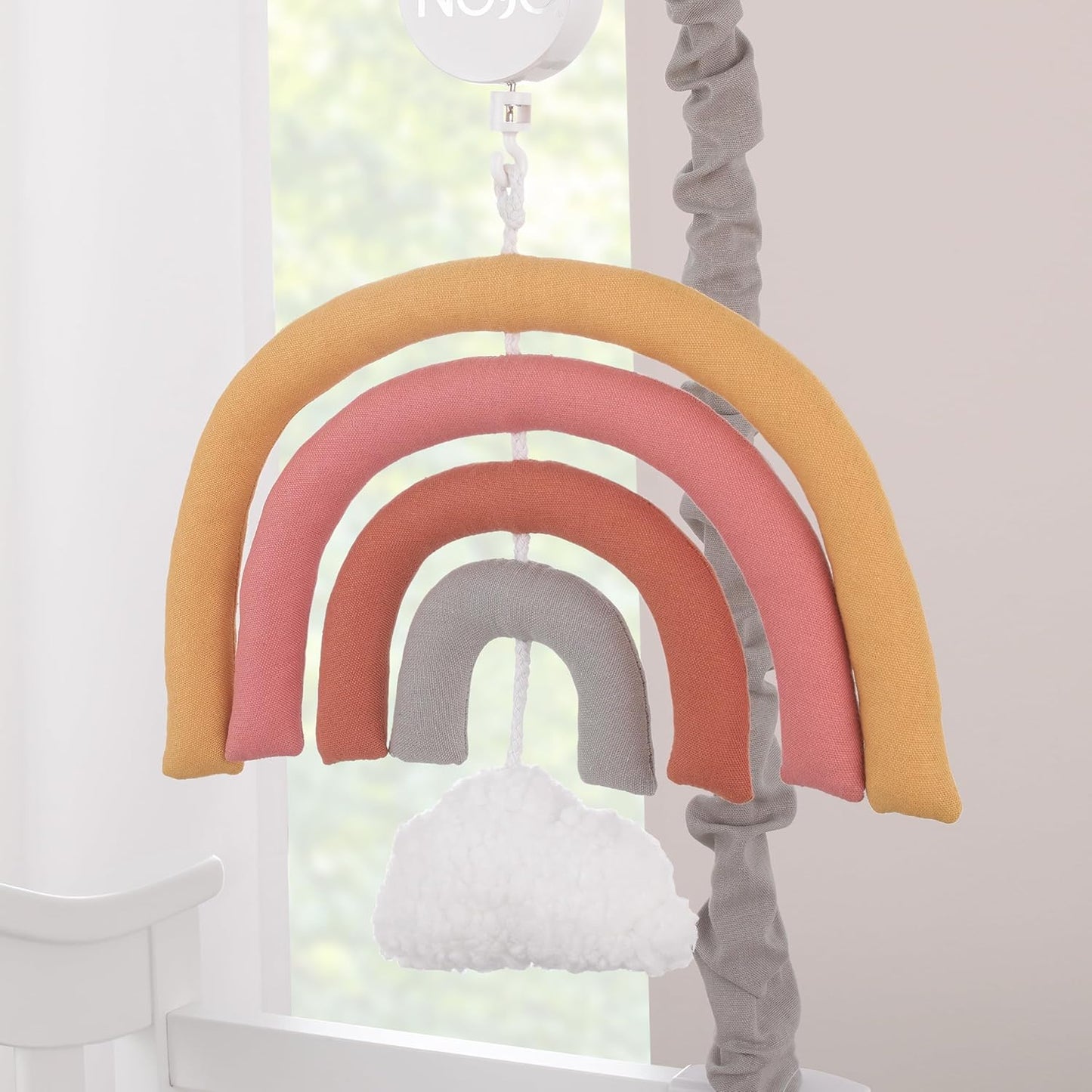 NoJo Over The Rainbow Gold, Orange, Coral, and Gray Plush Nursery Musical Mobile