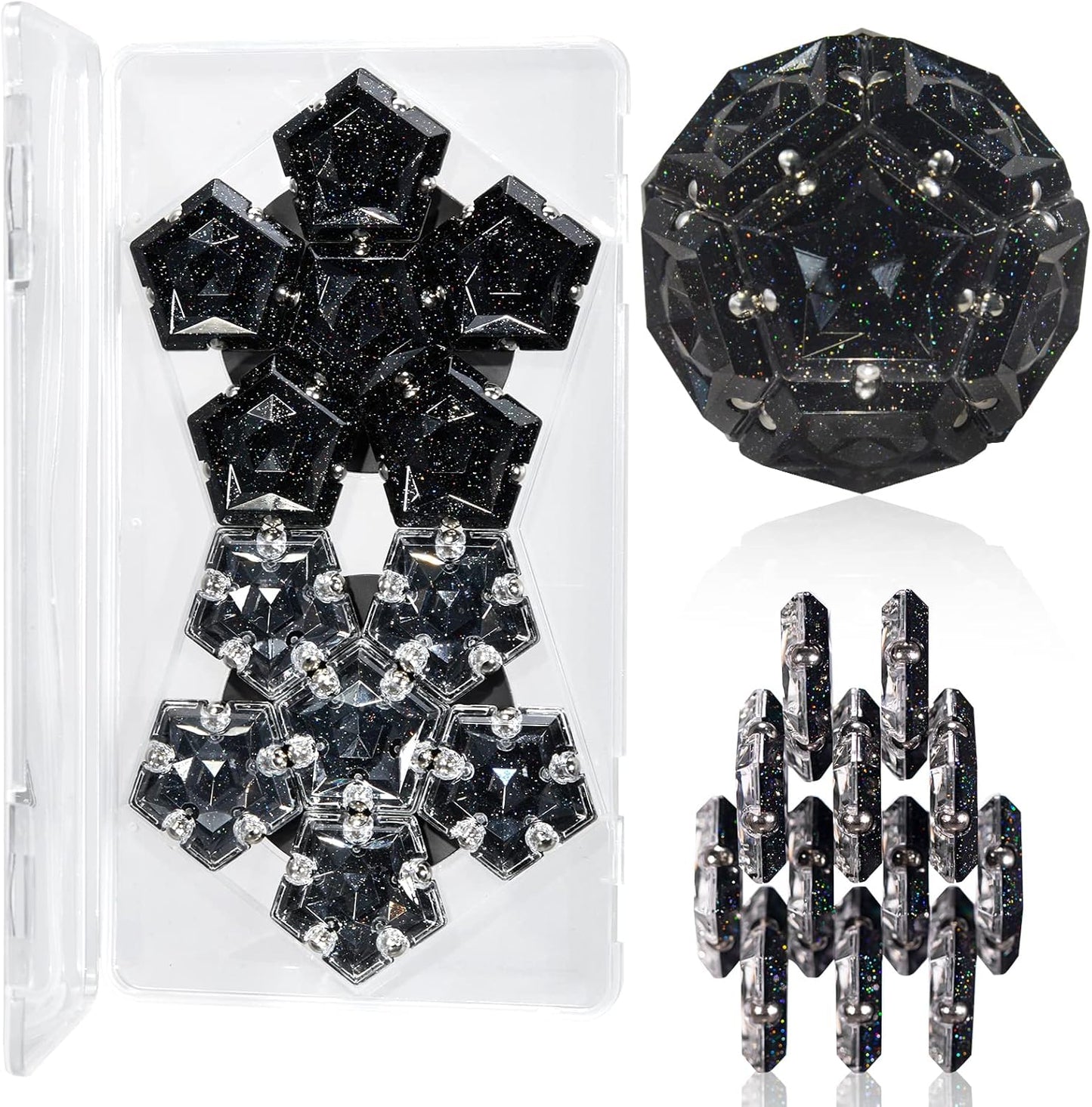 Magnetic Fidget Sphere Magnets Balls - Crystal Black Holographic Glitter - Magnet Fidgets Toy - 12 Piece Set - Creativity Beyond Imagination, Inspirational, Recreational, Desk Toys for Adults