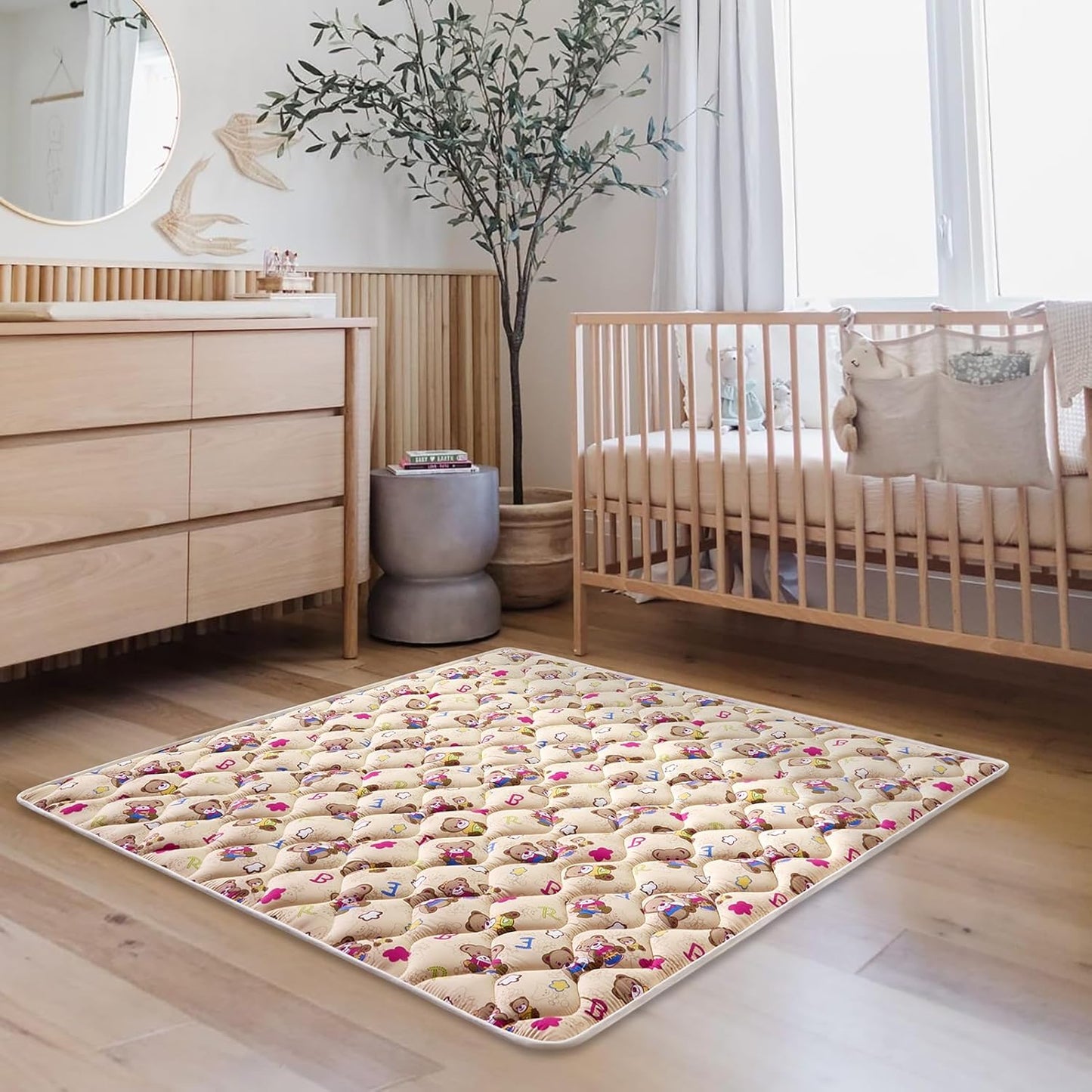 Vibe Bear High-Density Foam Baby Play Mat, 36x36 Inches Thicken One-Piece Comfortable and Soft Baby Playmat, Non Slip Washable Floor Mat for Infants, Toddlers
