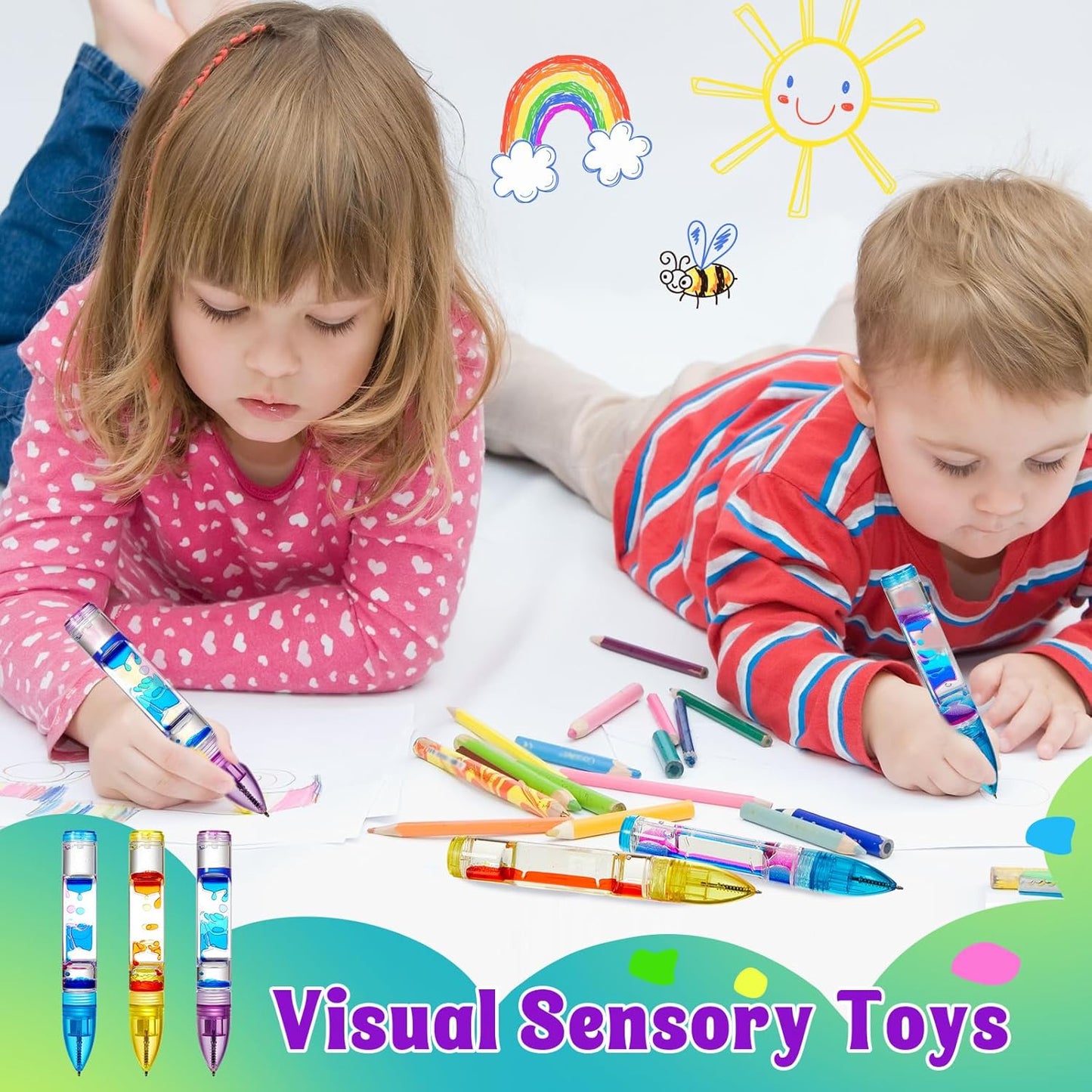 3 Pcs Liquid Motion Bubbler Pens Cool Pens Fidget Pen Fun Liquid Timer Pen Fidget Toys Office Desk Toys Novelty Gifts for Autism Adhd Anxiety Stress Relief Sensory Play (Blue, Purple, Yellow)