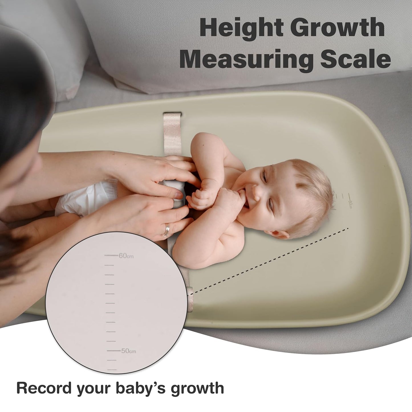 Baby Changing Pad, Soft, Lightweight and Portable, Waterproof and Easy to Clean, Large EVA Cushion for Comfort with Height Scale and Anti Slip Bottom (Oliver Green with Scale)