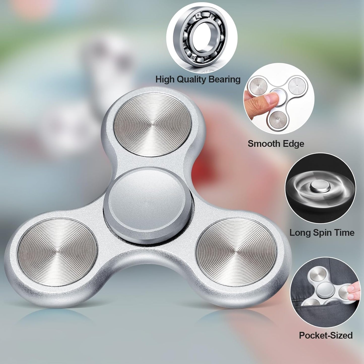Metal Fidget Spinner for Adults, Silent Sensory Fidget Toys Adults Hand Spinners for ADHD Anxiety Stress Relief, Desk Toys for Office, Birthday Gifts Stocking Stuffers Classroom Prizes