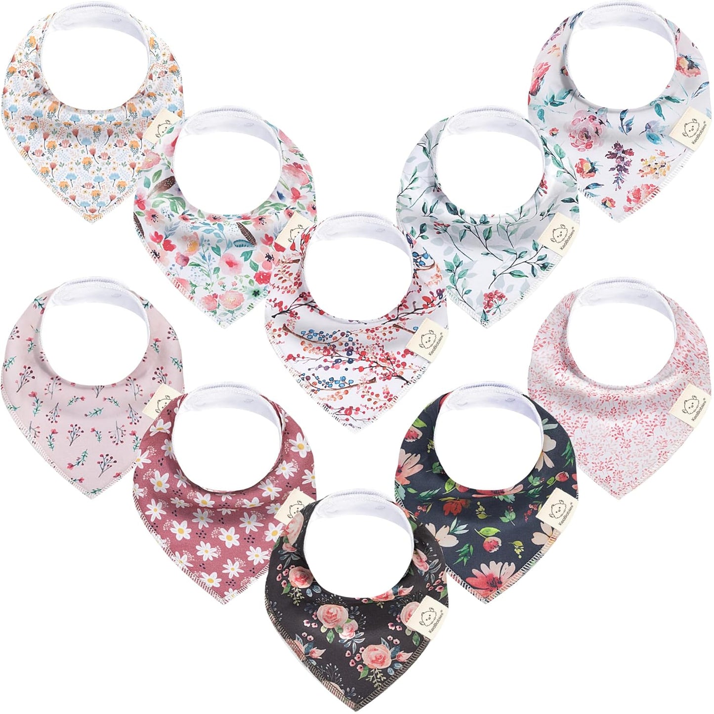 10-Pack Organic Baby Bandana Bibs for Girls - Super Absorbent Triangle Baby Bibs for Drooling and Teething Infant, 100% Cotton Extra Soft for Newborn, Infant 0-36 Months (Tea Party)