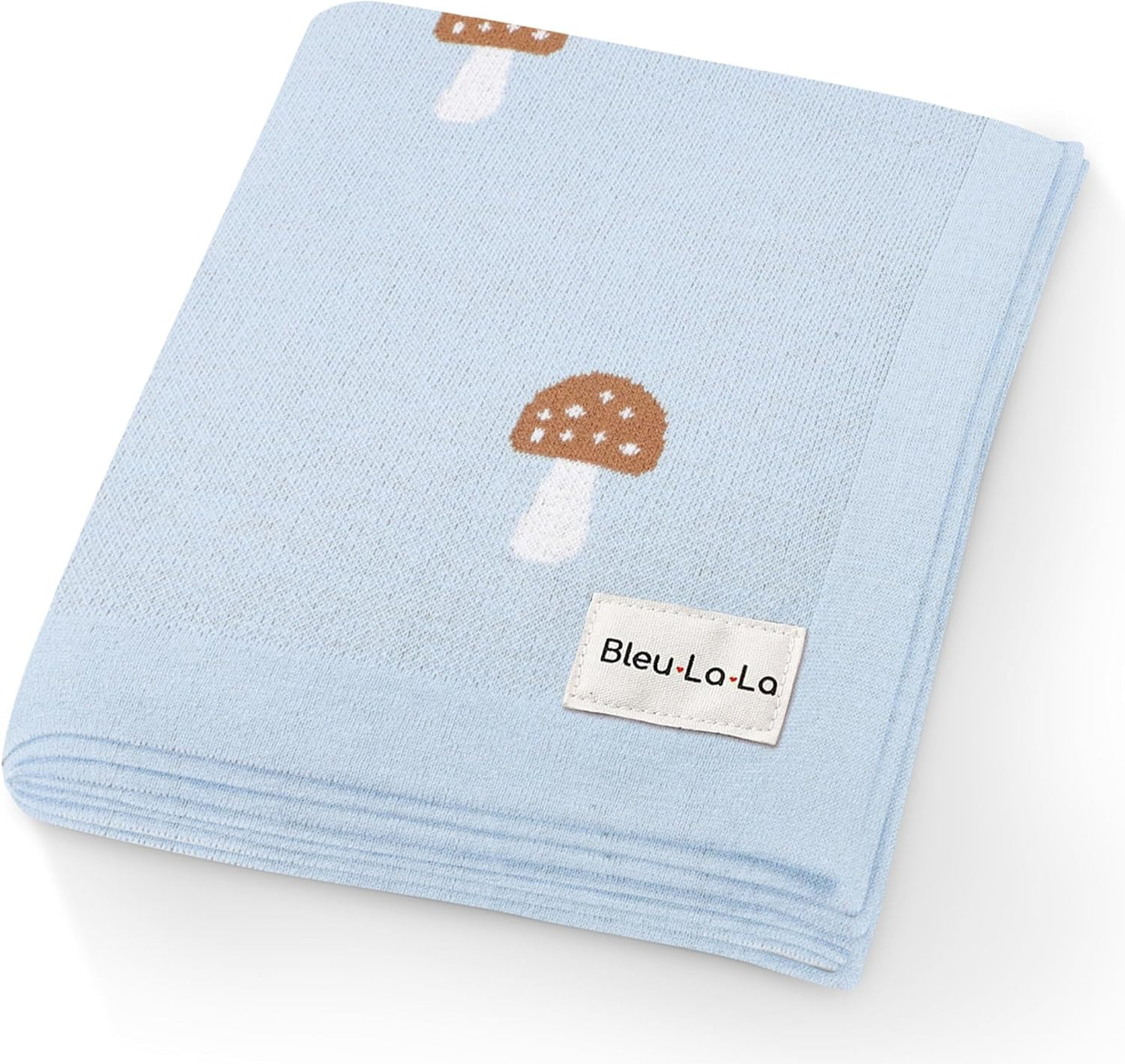 Mushroom Baby Blanket for Boys 100% Cotton Buttery Soft Cozy Receiving Swaddle Crib Stroller Blanket for Shower Gift Registry for Newborns, Infants, Toddlers (Mushroom - Blue)