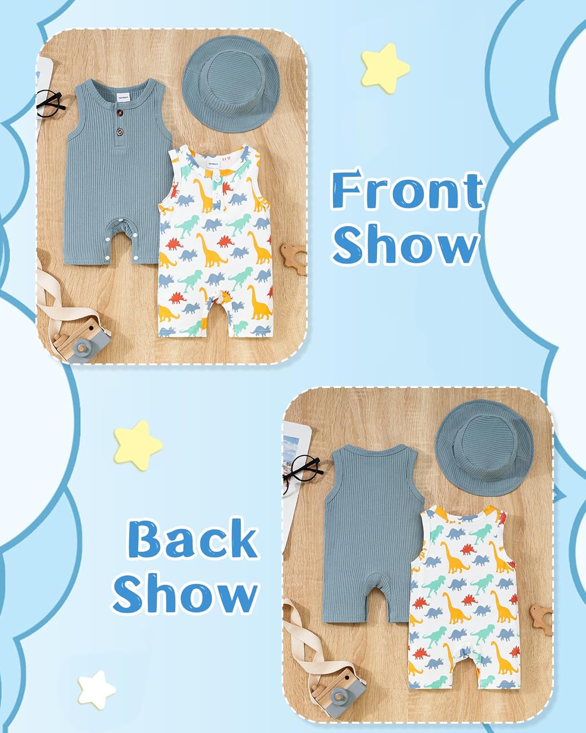 NZRVAWS Newborn Baby Boy Clothes Infant 0 3 6 9 12 Months Romper Sleeveless Jumpsuit Bodysuit Hat