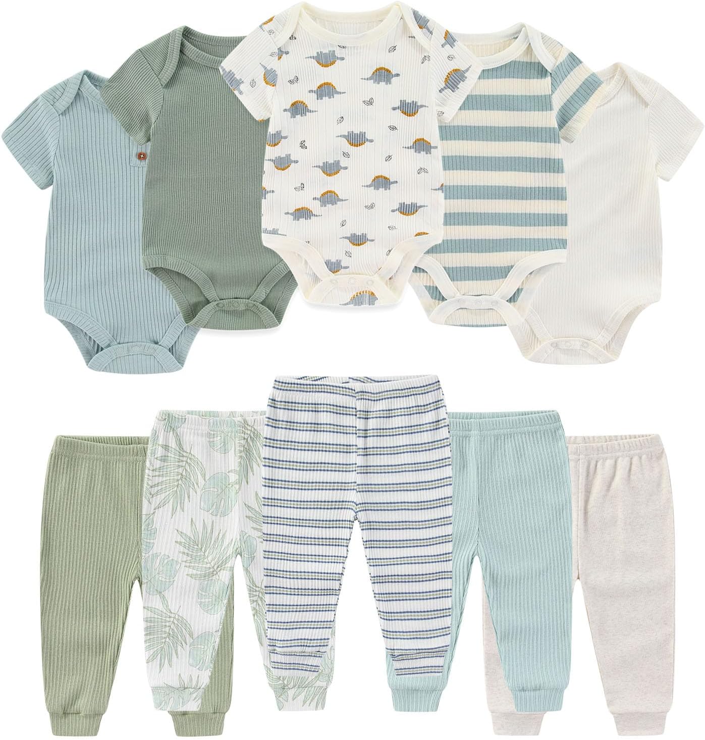 Baby Bodysuit and Pant Set Summer Ribbed Mix Match Infant Boy Girl Clothes Outfits