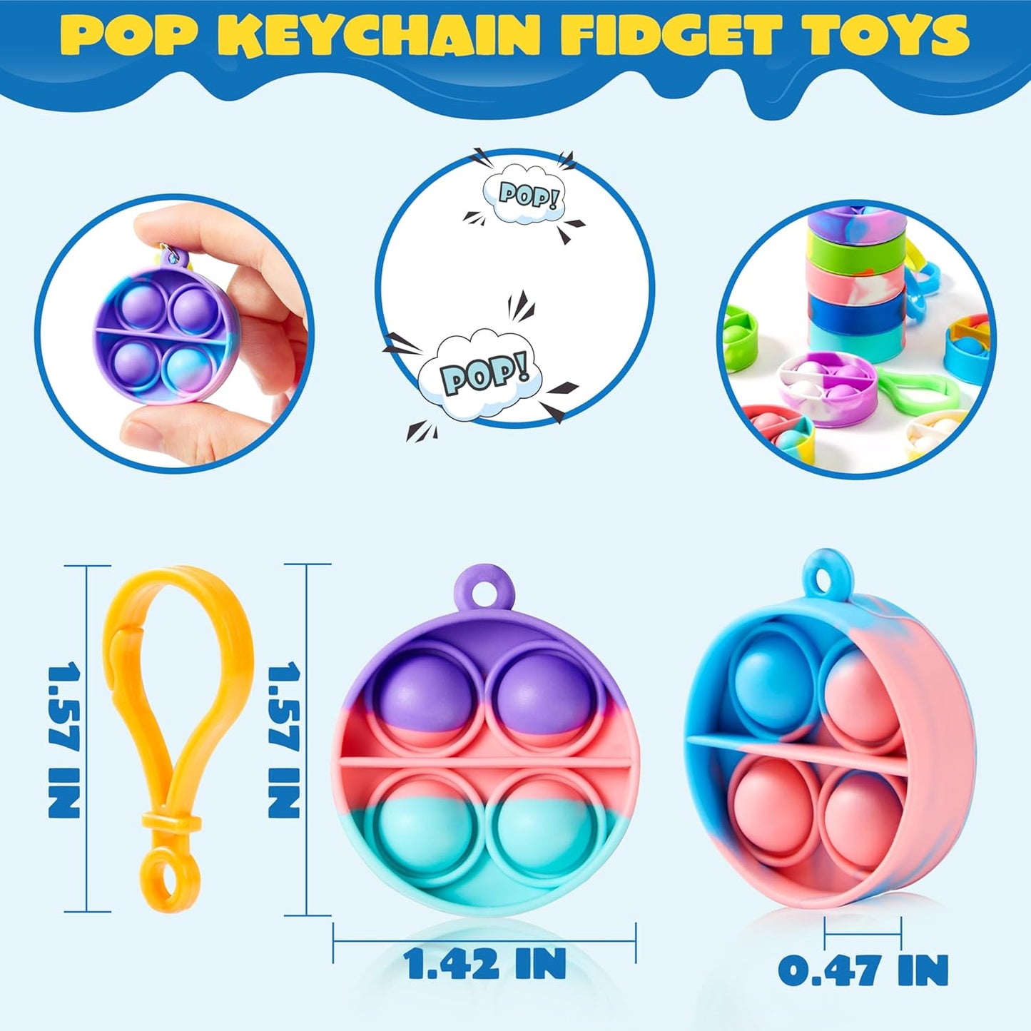 JOYIN Round Pop Fidget Keychain Mini Fidget Toys Bulk 90 Pack Party Favors for Kids 4-8,8-12 Years Kids, Goodie Bag Stuffers Fidgets for Classroom Prizes Sensory Fidget Toy Packs