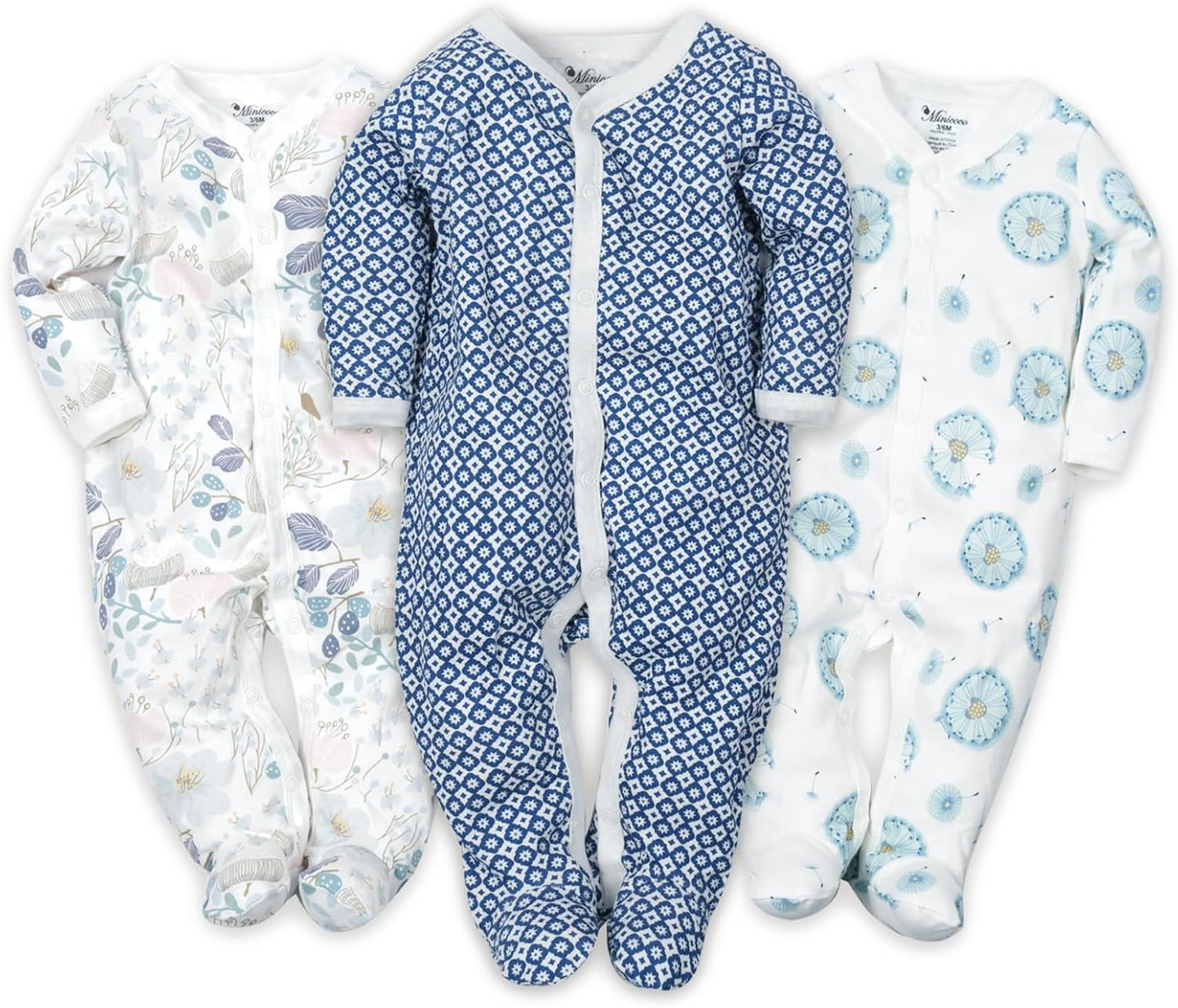 Baby Boys Girls Cotton Footies Multi Pack Long Sleeve Baby Footed One-Piece Jumpsuit Multi Pack