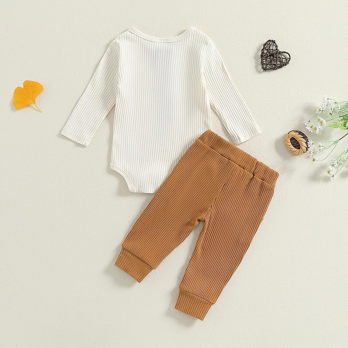 fhutpw Baby Boy Clothes 3 6 12 18 Months Ribbed Knitted Long Sleeve Romper and Pants Sets Newborn Fall Splicing Color Outfits