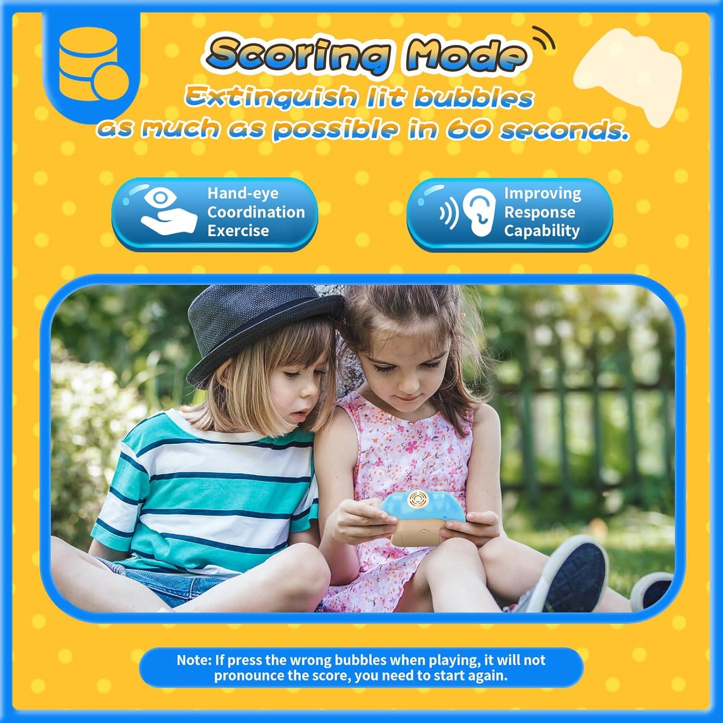 Fast Push Bubble Game, Light-up Pop Game Fidget Toys for Kids and Adults, Electronic Handheld Quick Push Bubble Game, Stress Relief Toys for 6 7 8 9+ Year Old Boys & Girls (Blue)