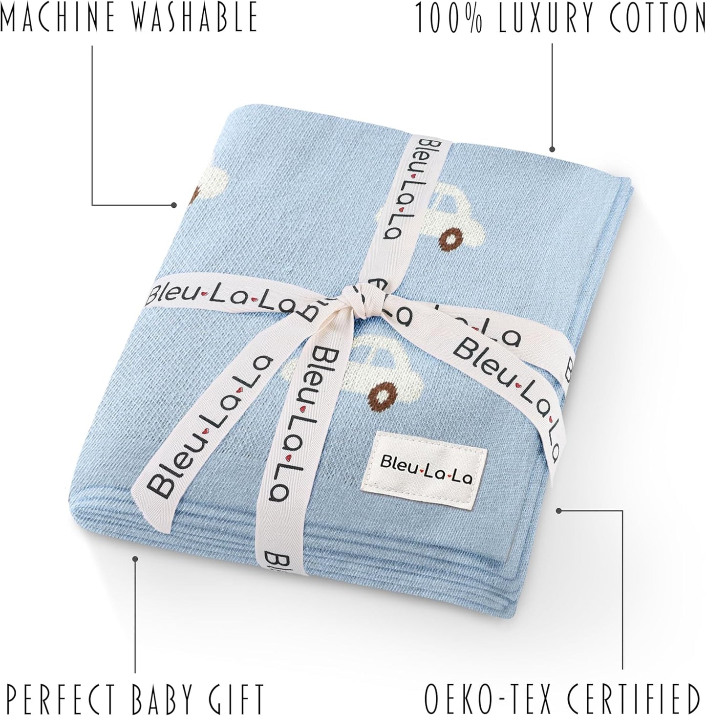 Baby Blanket for Boys 100% Cotton Buttery Soft Cozy Receiving Swaddle Crib Stroller Blanket for Shower Gift Registry for Newborns, Infants, Toddlers (Cars - Baby Blue)