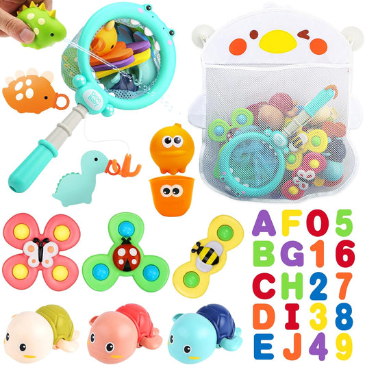 Baby Bath Toys for Toddlers 1-3, Kid Bathtub Toy with 36 Foam Bath Letter & Number, Fishing Games with Fish Net, Water Pool Toy with Storage Bag, Shower Toy Gift for Boy Girl Infant 1 2 3 4 5 6