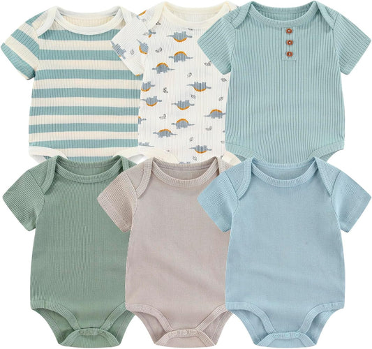Newborn Baby Boy Girl Short Sleeve Bodysuits Cotton One-Piece Baby Clothes 6-Pack