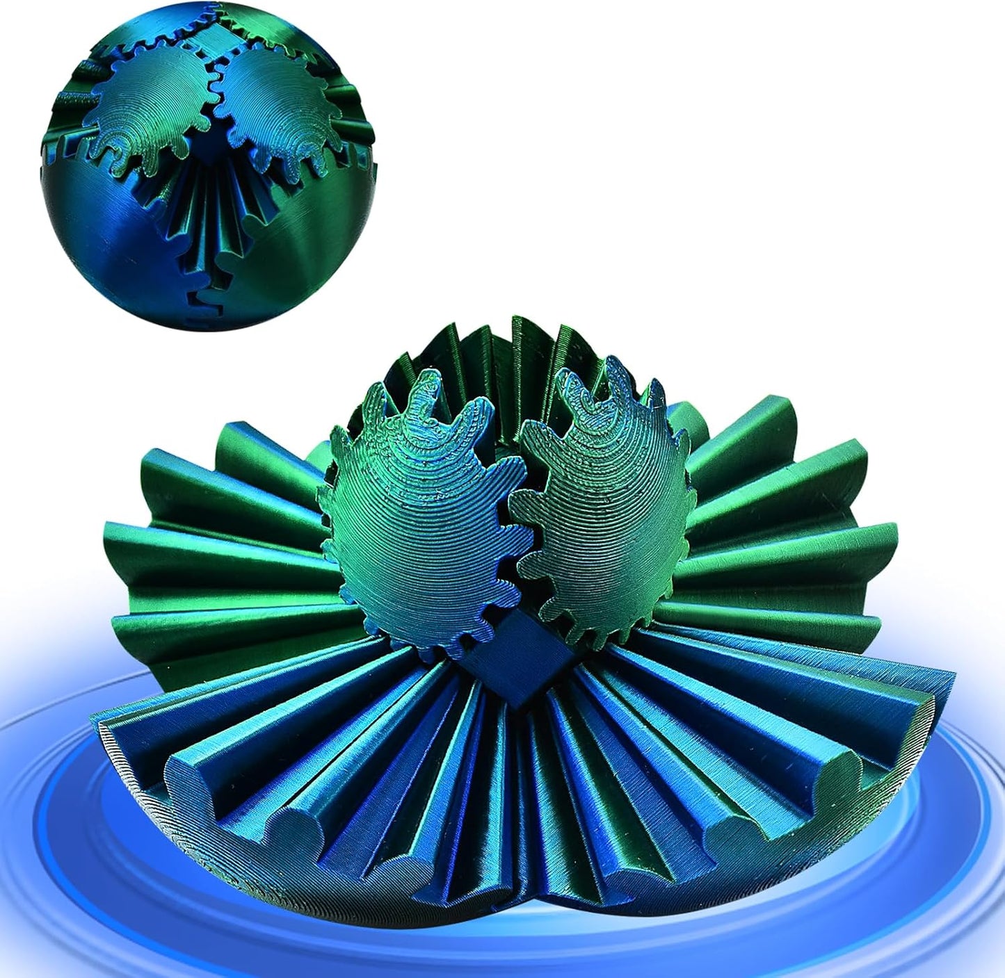 3D Printed Gear Ball,Funny Spin Ball Cube Fidget Toy,Activity Gear Sphere Fidget Spinner Hand Toy,Executive Desk Toys,Creative Gift (Green)