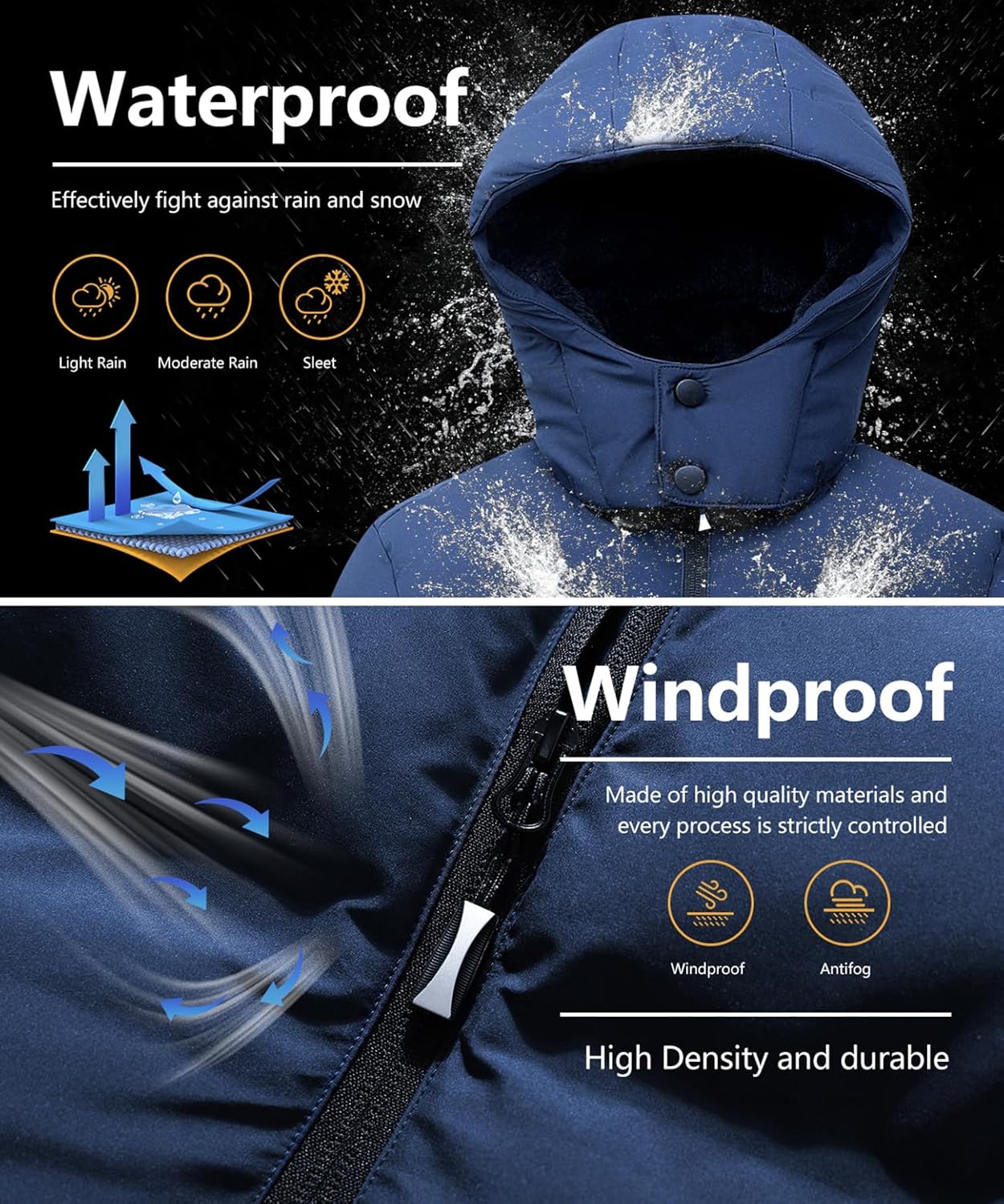 Kids Boy's Winter Coat Fleece Lined Waterproof Jacket Puffy Cotton Coat Thick Hooded Down Outdoor Coats