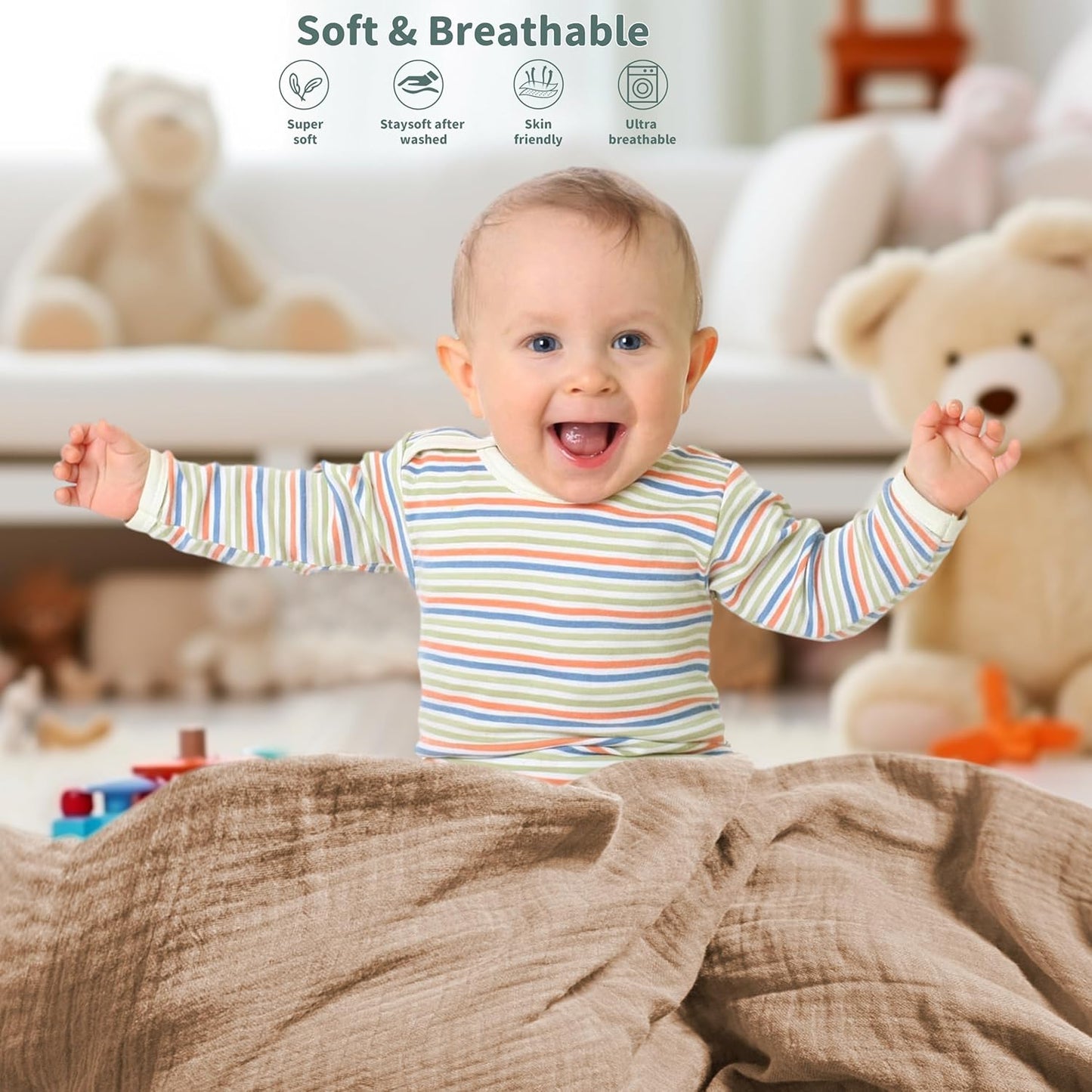 Muslin Swaddle Blankets for Newborn, 2 Pack Breathable Soft Receiving Blanket, Large 41 x 41 inches Swaddle Wrap Burping Clothes, Essentials Infant Shower Items. (Beige & Coffee)