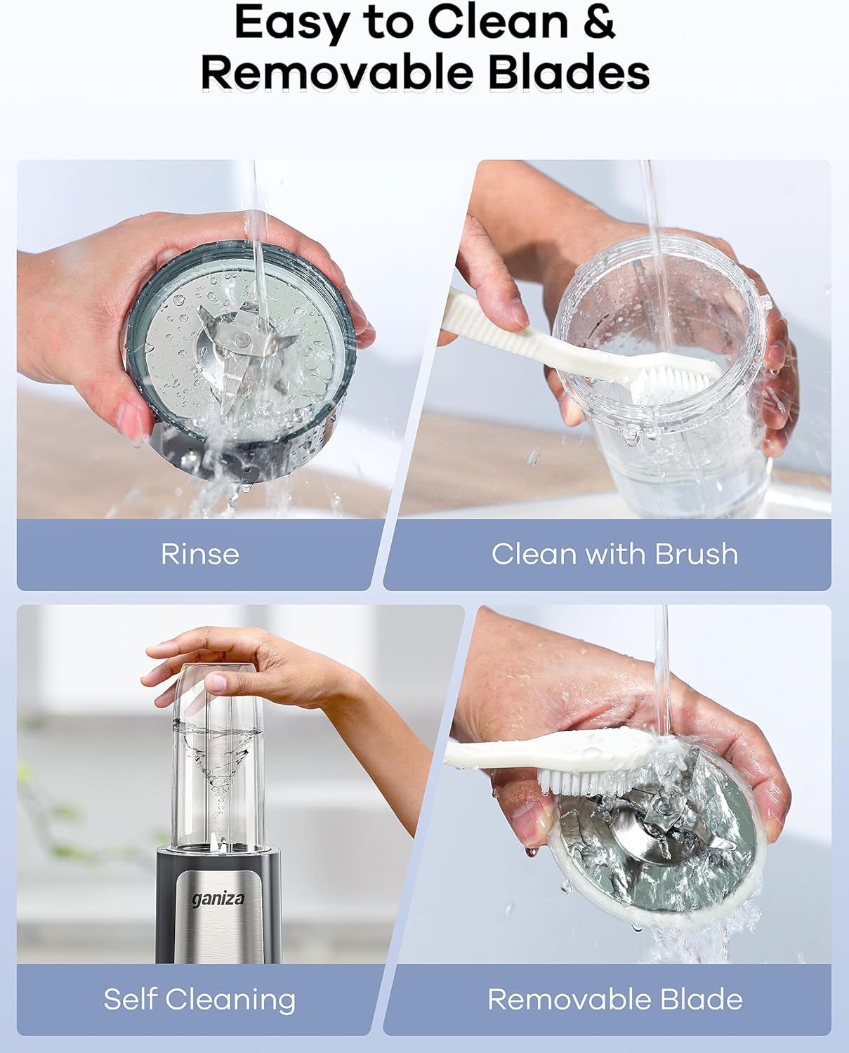 Ganiza Smoothie Blenders, 14Pcs Personal Blender for Shakes and Smoothies for Kitchen with 3 Portable Blender Cups (1x24oz & 2X17oz), Single Serve Smoothies Maker for Juices, Nutritious Recipe Grey