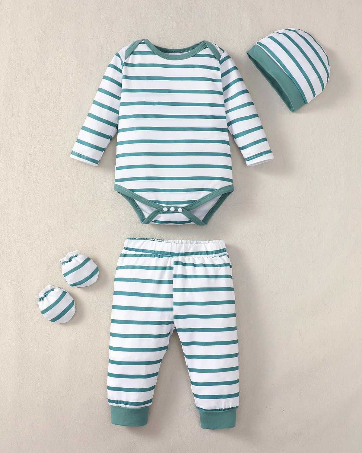 NZRVAWS Newborn Baby Boy Girl Clothes Unisex Infant Romper Pants Set Hat 4-Pack Outfits 0-12 Months 16 Pieces Toddler