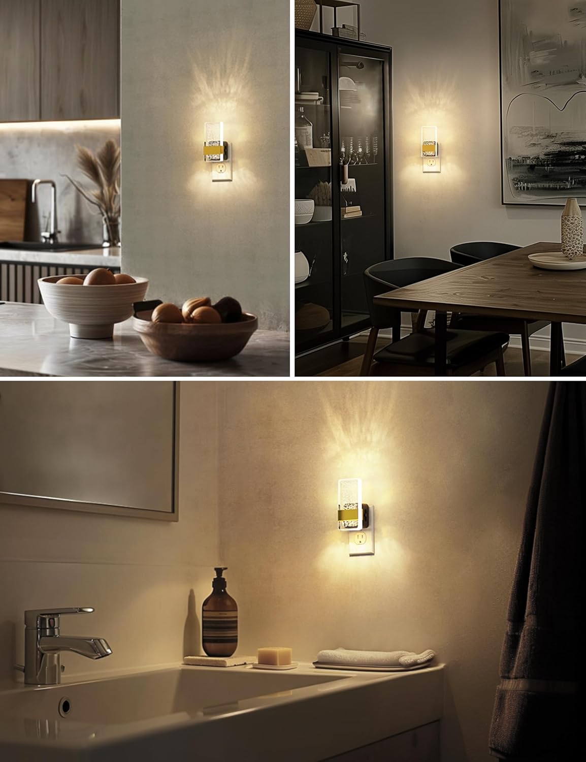 L LOHAS LED Night Lights Plug Into Wall, 2 Pack Plug in Night Light LED with Dusk to Dawn Sensor, 0-100LM Dimmable Nightlight, Wall Sconce-Style Design Nightlights for Bathroom, Hallway,Stairway,Gift