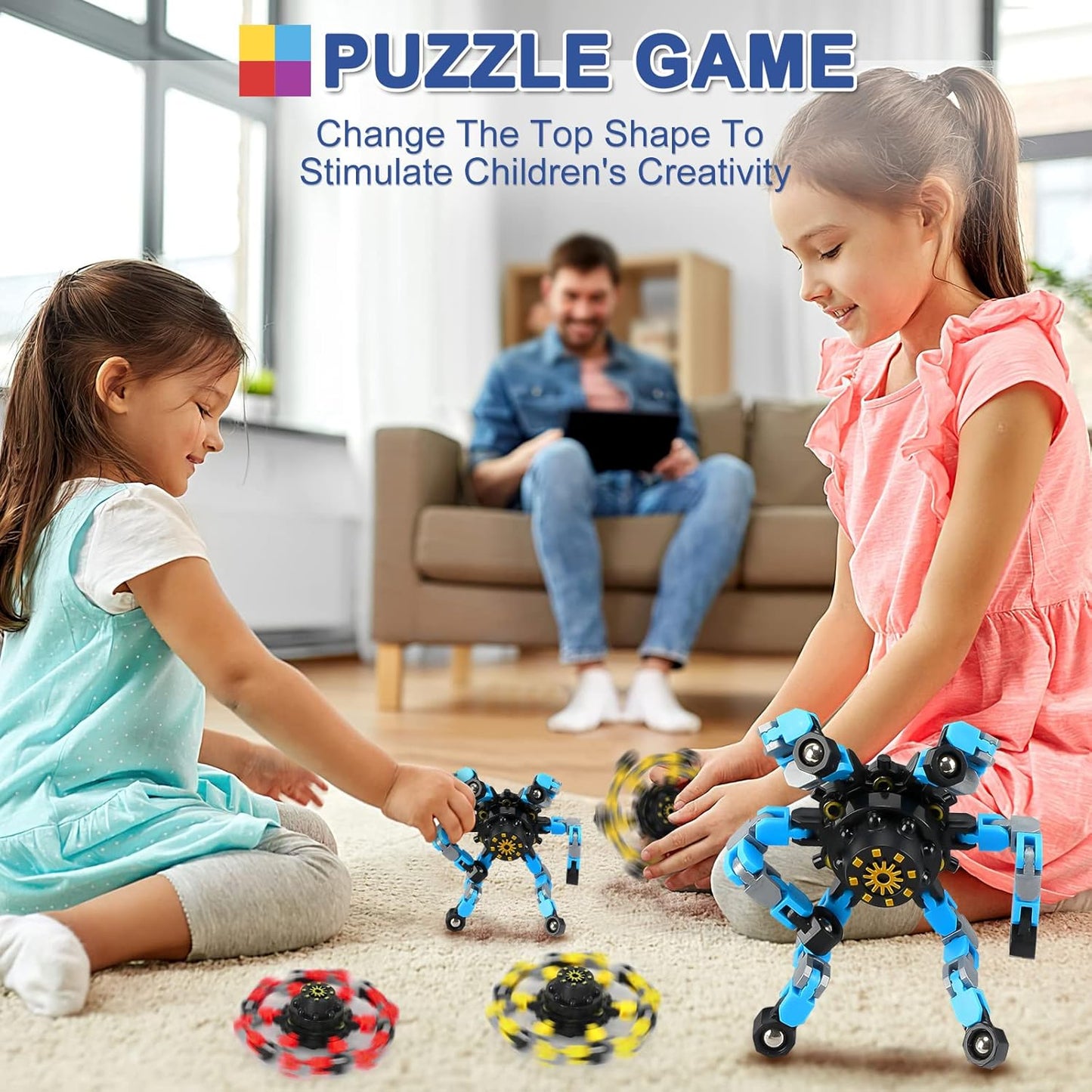 Fidgets Sensory Toys Transformable Chain Mechanical Fidget Toy 2 Pack Deformation Fidgets Spinners for Girls Boys Kids Adults Stocking Stuffers