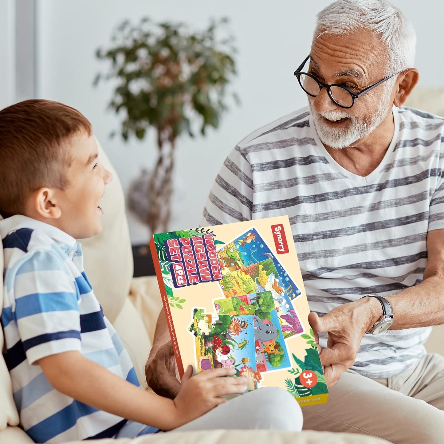 SYNARRY Wooden Jigsaw Puzzles for Kids Age 3-5 Year Old, 4 Pack 24-40 Pieces Preschool Educational Learning Toys Gift Set for Children Boys and Girls, Sea Life, Insects, Animals, Dinosaurs Themes