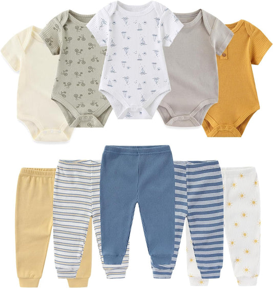 Baby Bodysuit and Pant Set Summer Ribbed Mix Match Infant Boy Girl Clothes Outfits