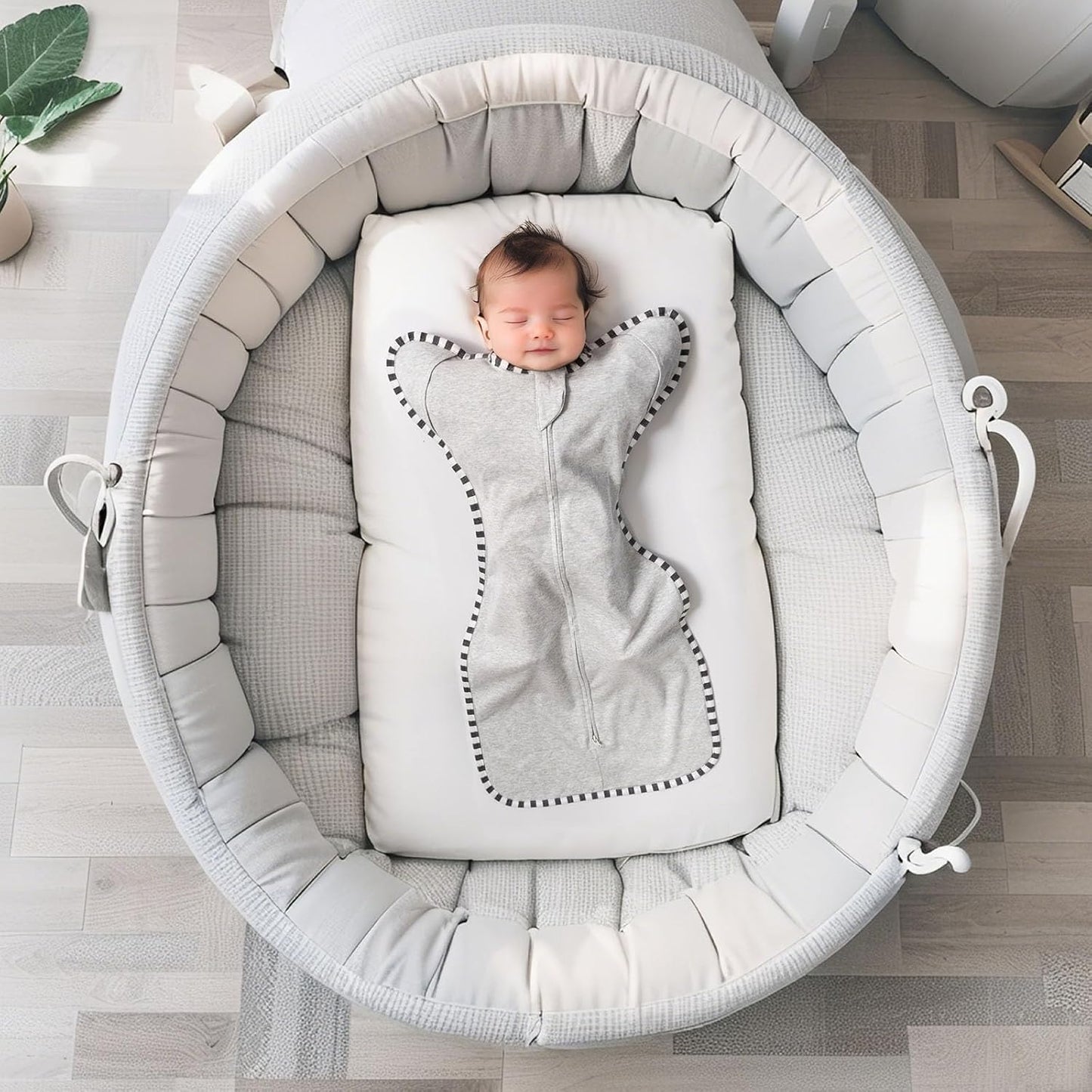 Transition Swaddle, 2 Pack 100% Cotton Baby Sleep Sack, 2-Way Zipper Infant Arm Up Swaddle for Newborn Baby Boys Girls (Light Green + Light Grey, L(6-9 Months))