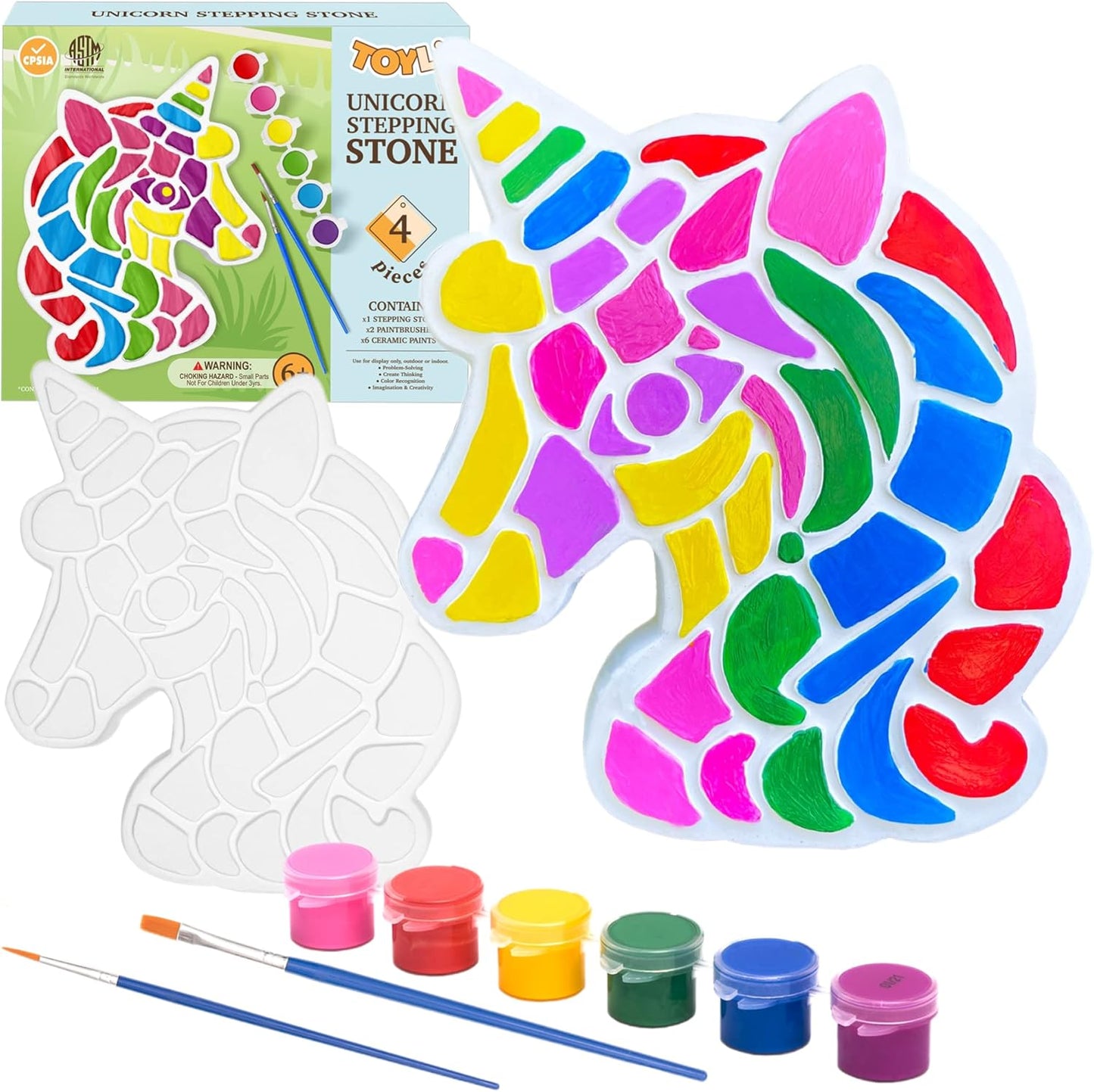 TOYLI Unicorn Painting Kit for Kids, Art Set, DIY Project, Stepping Stone Kit, Includes 2 Brushes and 6 Paints, Mess-Free Arts and Crafts