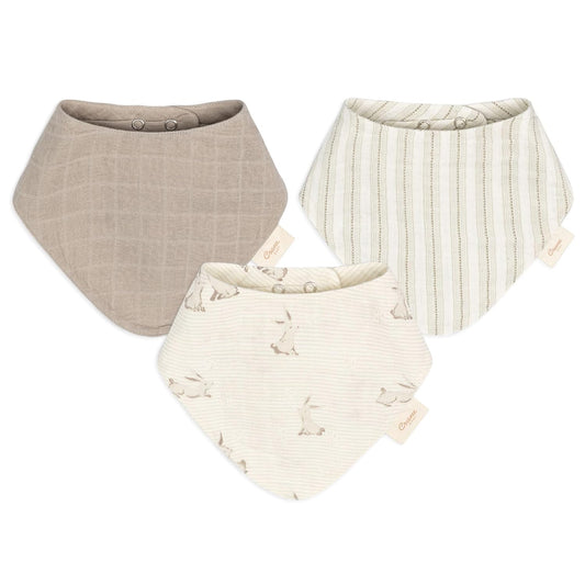 Crane Baby 100% Organic Cotton Baby Bibs, 3-pc. Set, Bunny Pattern For Boys, Girls, Unisex, Feeding, Drooling, Teething Bibs