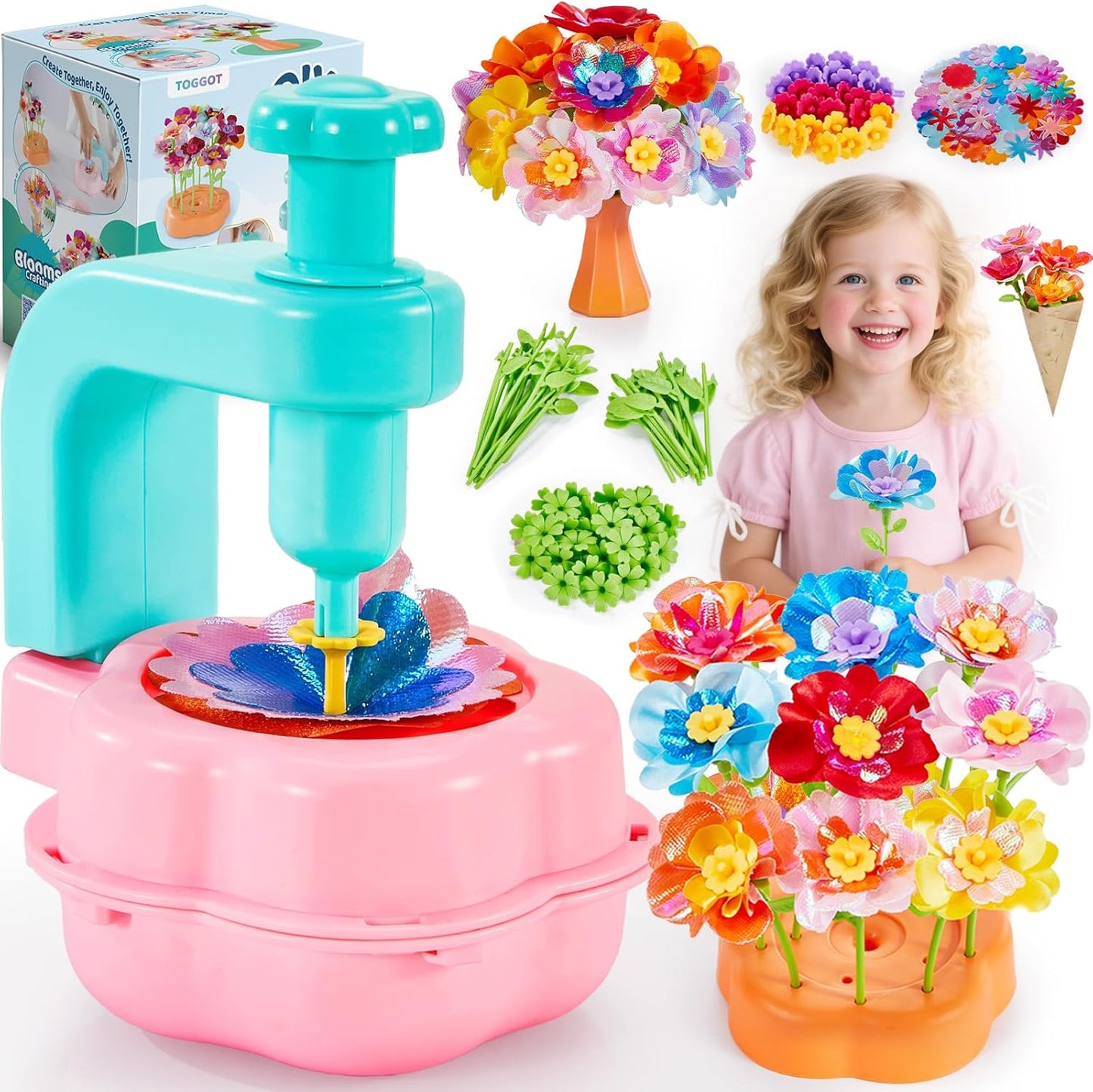 Flower Bouquet Craft Kit for Girls - Arts & Crafts Gift for 4 5 6 7 8 9 Year Old Girls, DIY Flower Making Toy Kit for Kids, Mess-Free Fun & Educational Activities for Preschool Kids, Birthday Gift