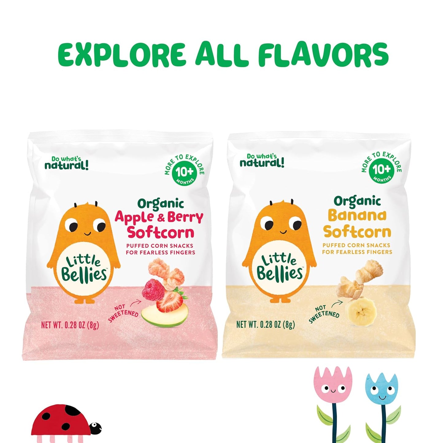 Little Bellies Organic Softcorn Variety Pack, Apple & Berry and Banana (Pack of 18 x 0.28 oz Individual Packs)